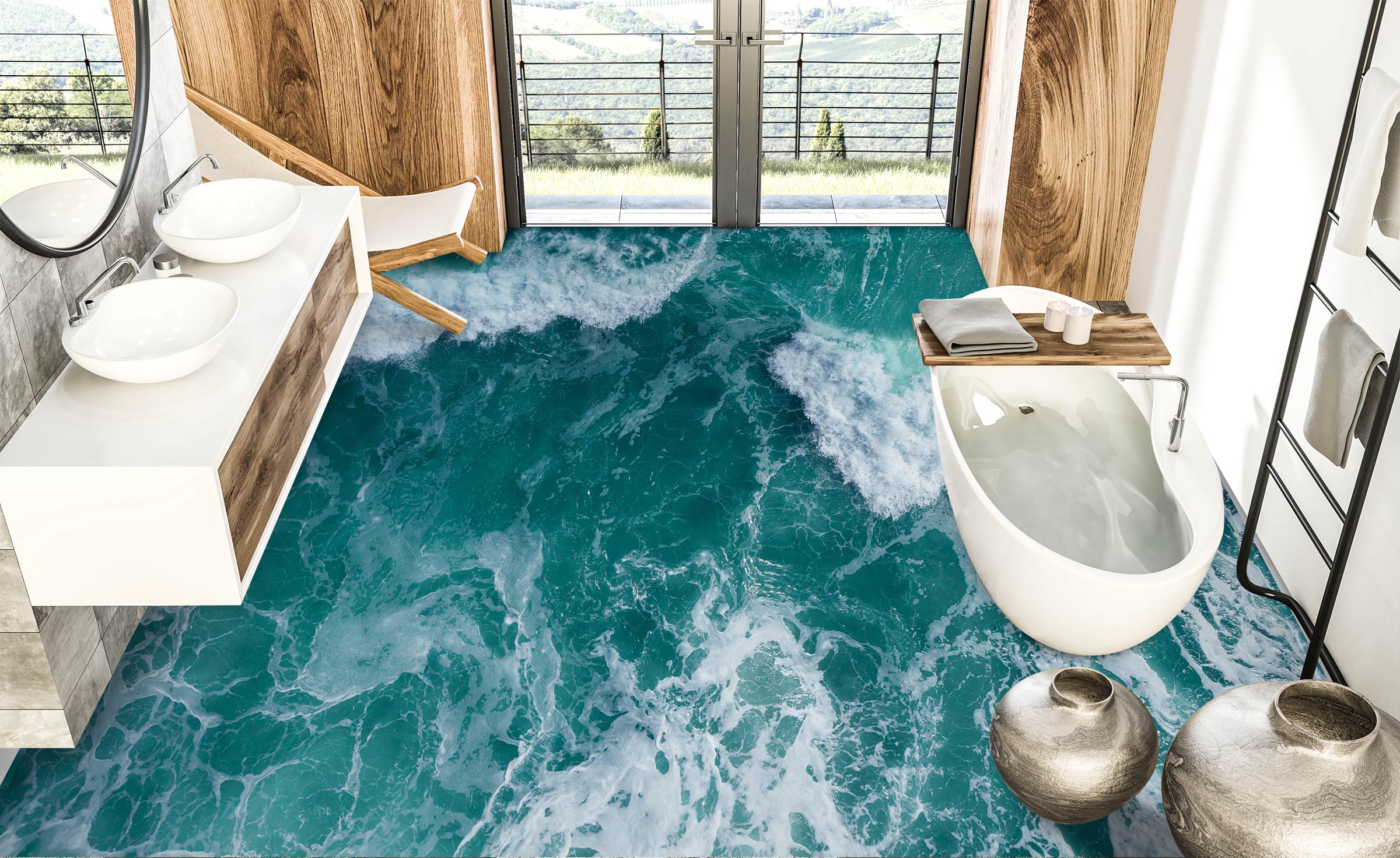 3D Natural Waves 413 Floor Mural Wallpaper Murals Rug & Mat Print Epoxy waterproof bath floor