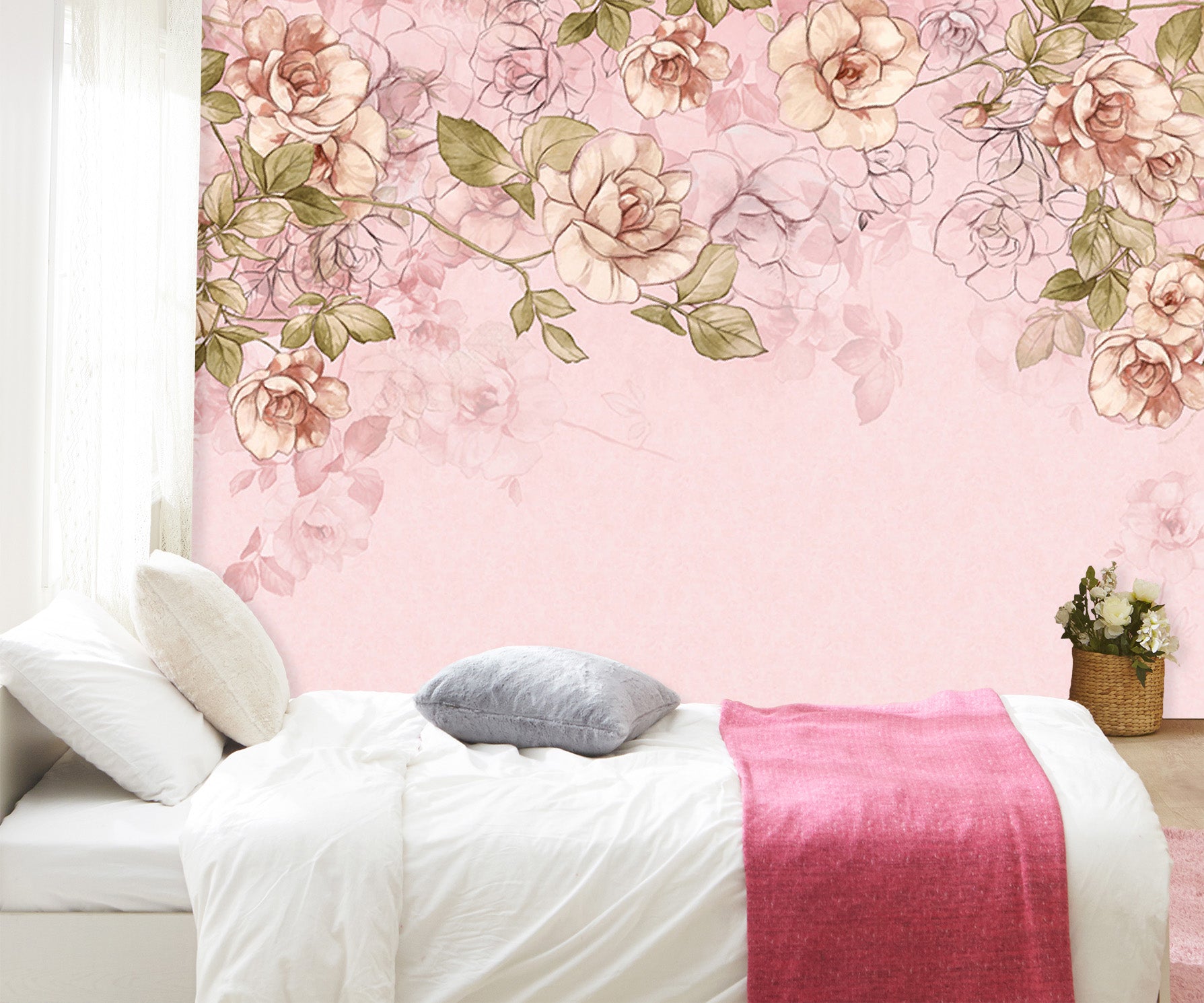 3D Pink Hand Painted Flower 003 Wall Murals