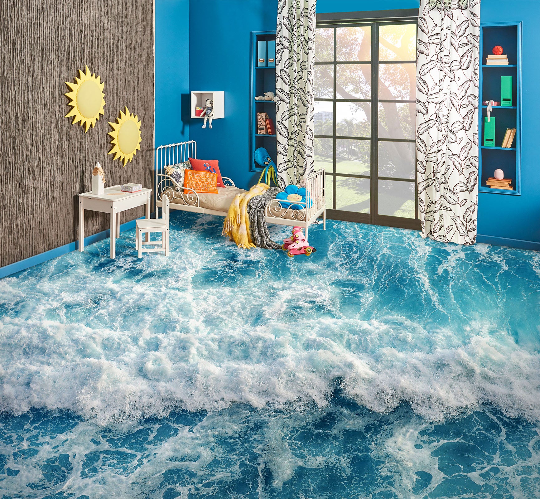 3D Fierce Surging Waves 722 Floor Mural Wallpaper Murals Rug & Mat Print Epoxy waterproof bath floor