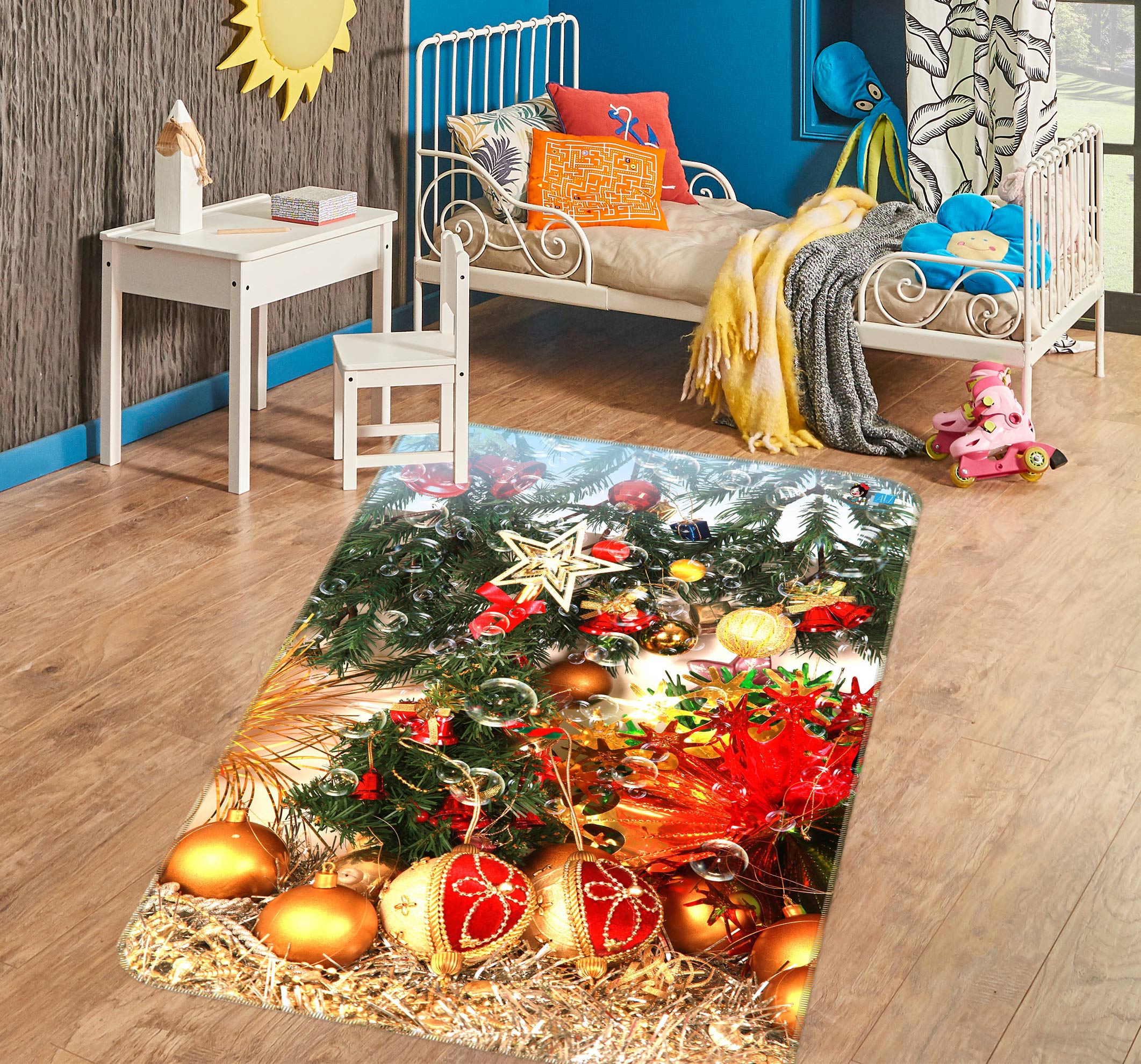 3D Golden Pendant 56188 Christmas Non Slip Rug Mat Xmas