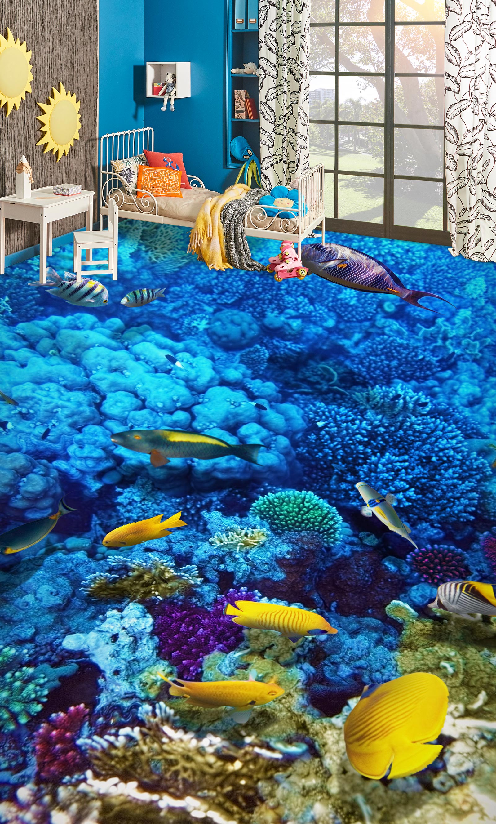 3D Rich Blue Coral 694 Floor Mural Wallpaper Murals Rug & Mat Print Epoxy waterproof bath floor