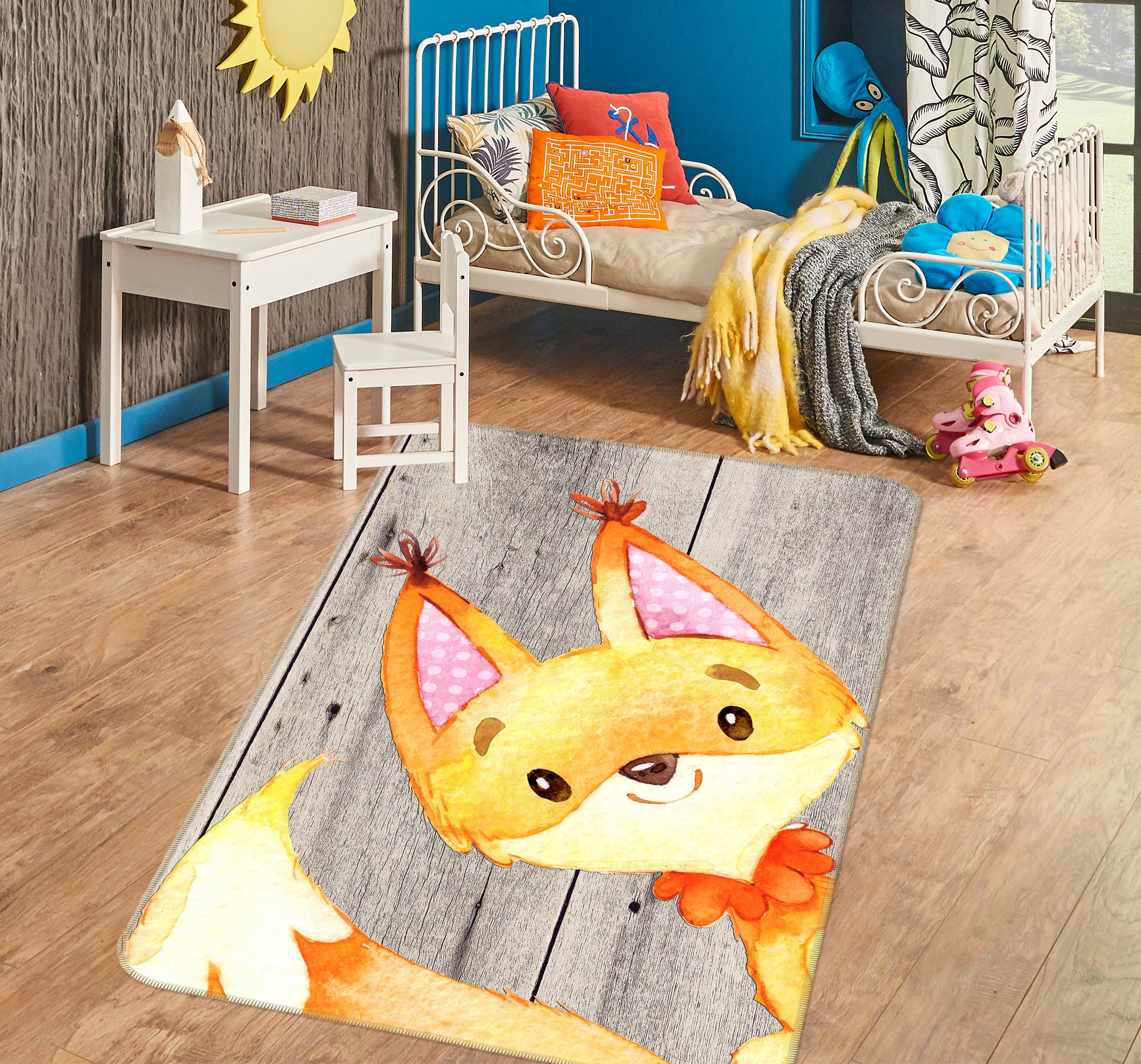 3D Yellow Cute Fox 134 Uta Naumann Rug Non Slip Rug Mat