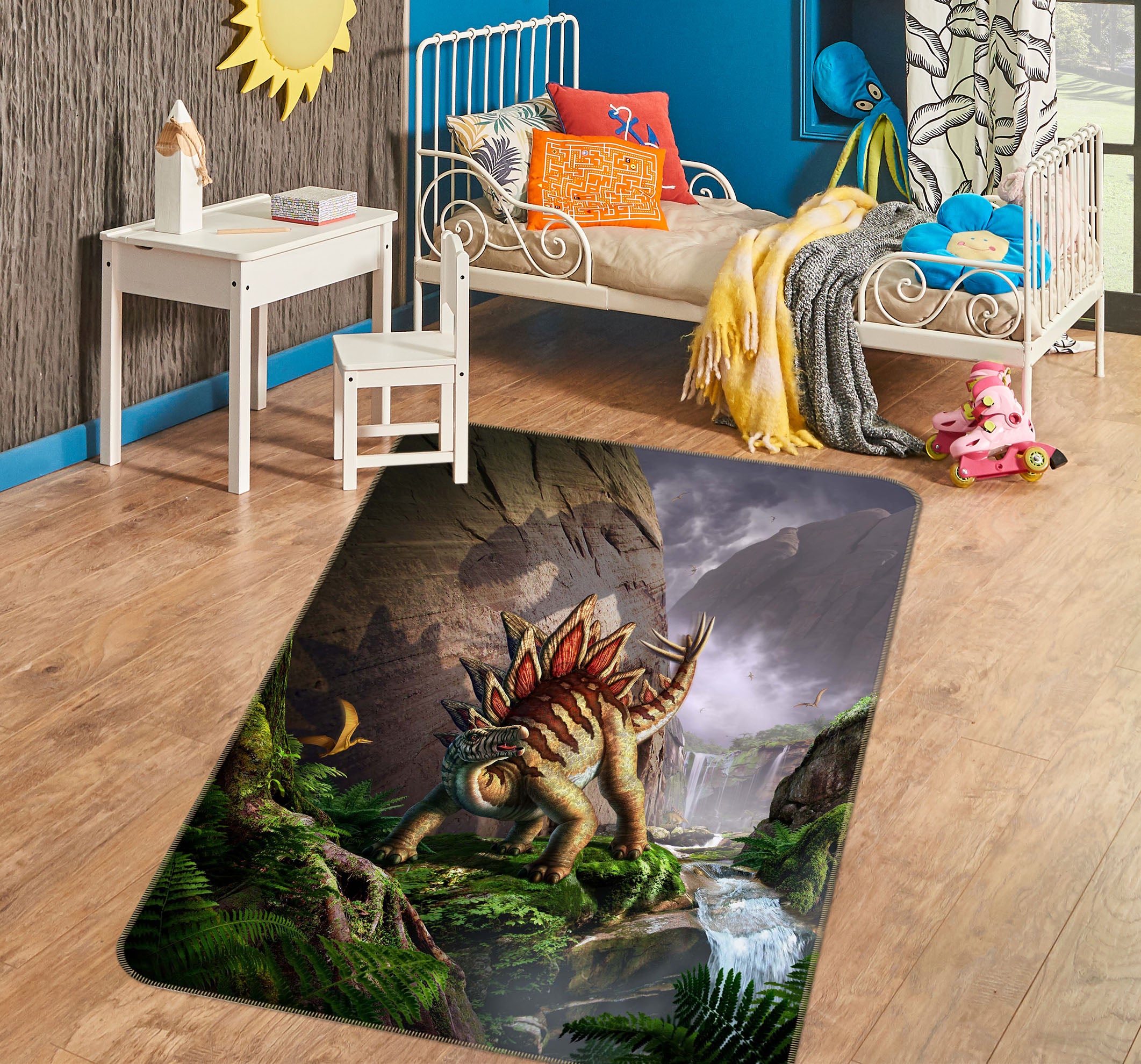3D Dinosaur War 1065 Jerry LoFaro Rug Non Slip Rug Mat