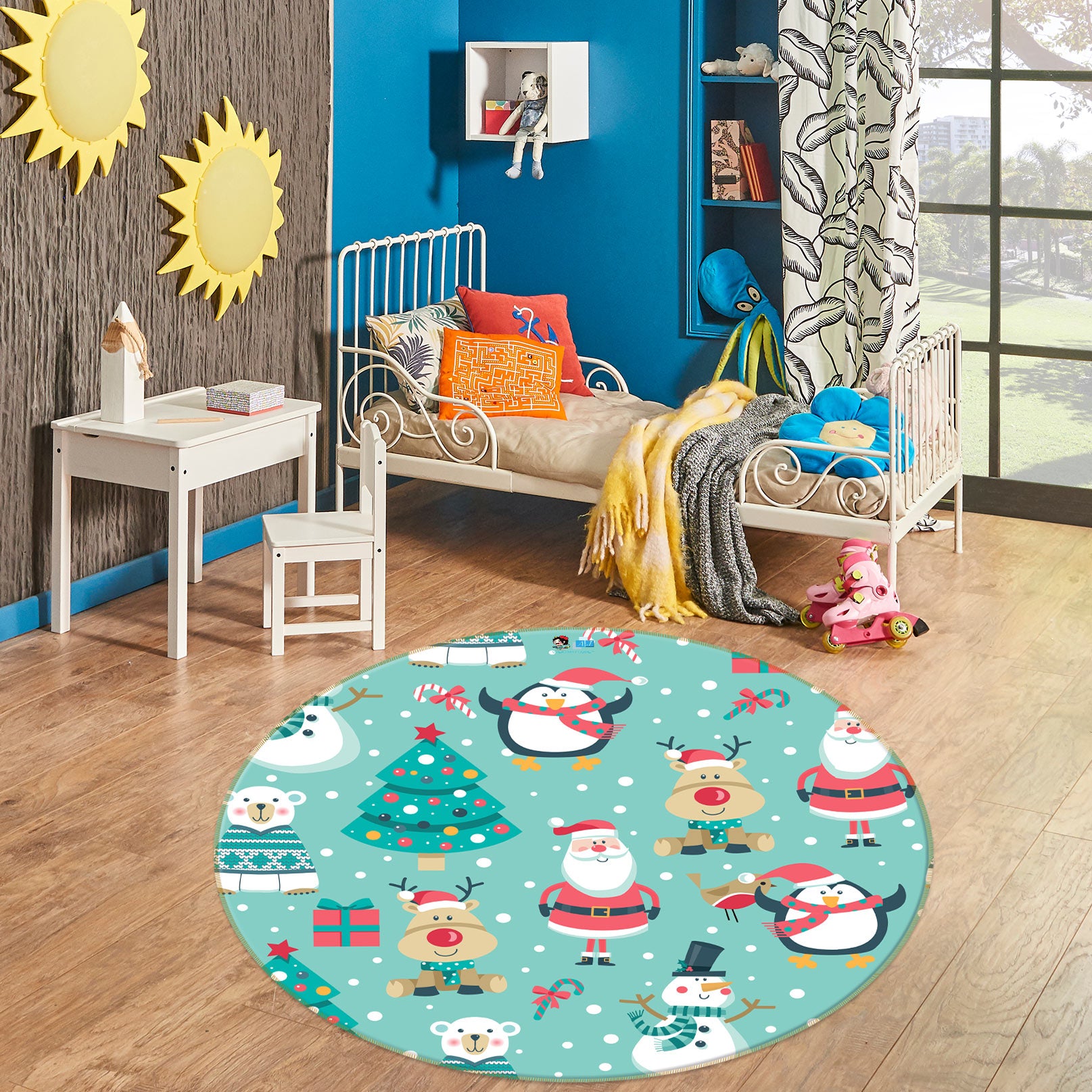 3D Santa Tree 55227 Christmas Round Non Slip Rug Mat Xmas