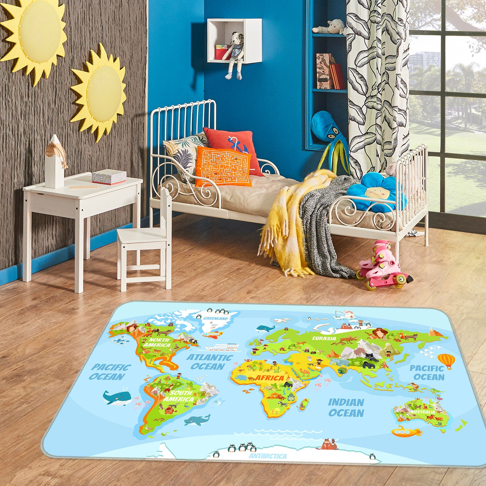 3D Green Territory 255 World Map Non Slip Rug Mat