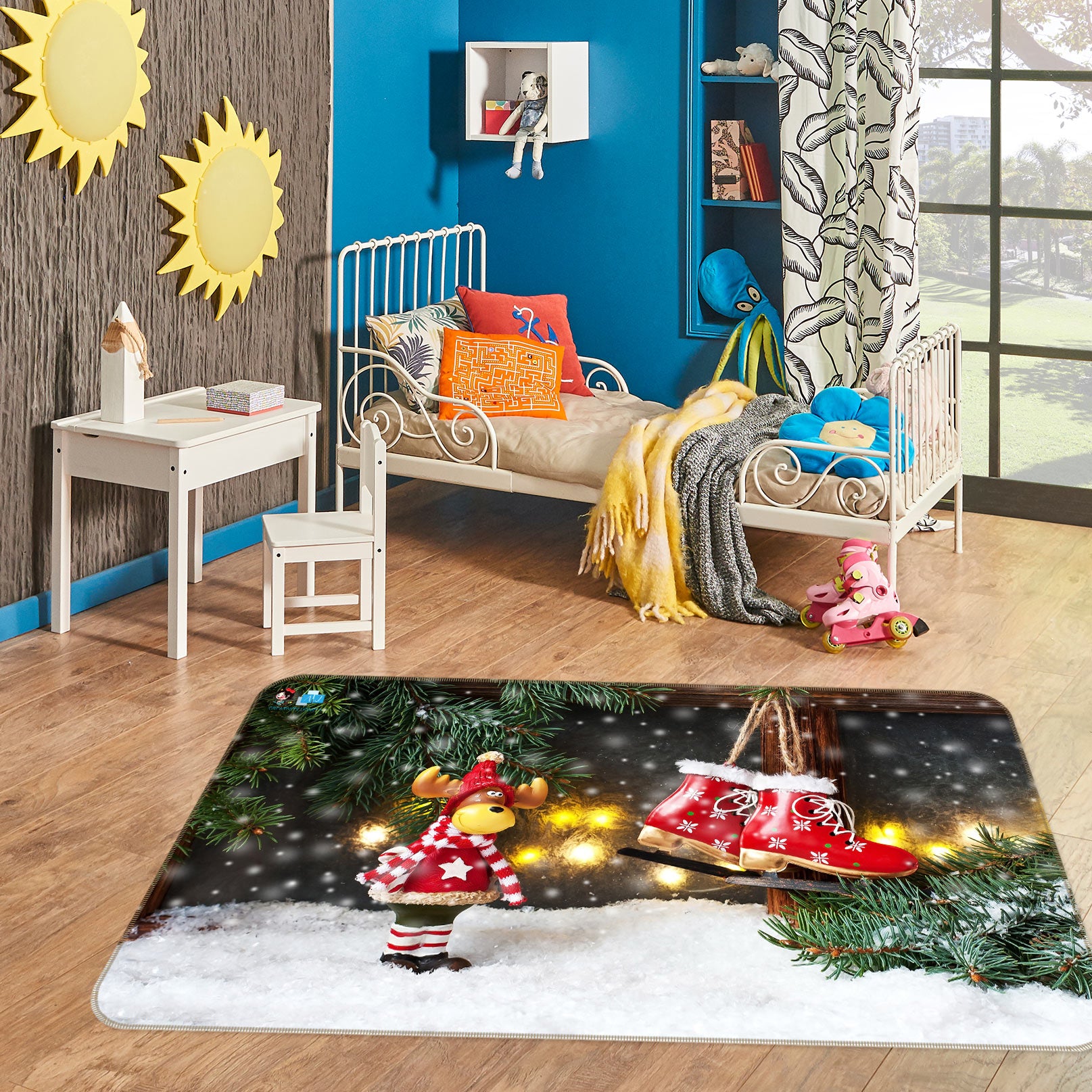 3D Deer Ornaments Snow Boots 56176 Christmas Non Slip Rug Mat Xmas
