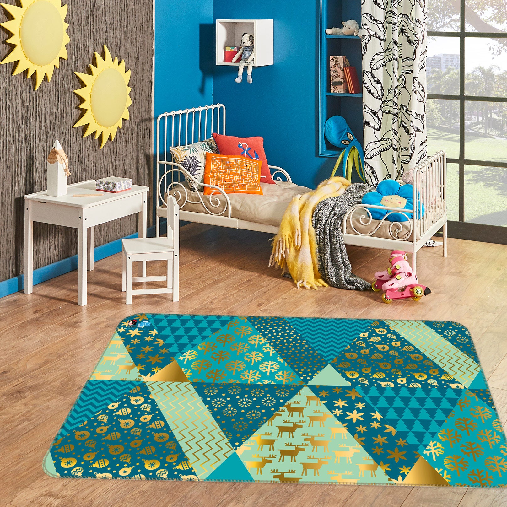 3D Green Triangle Pattern 56144 Christmas Non Slip Rug Mat Xmas