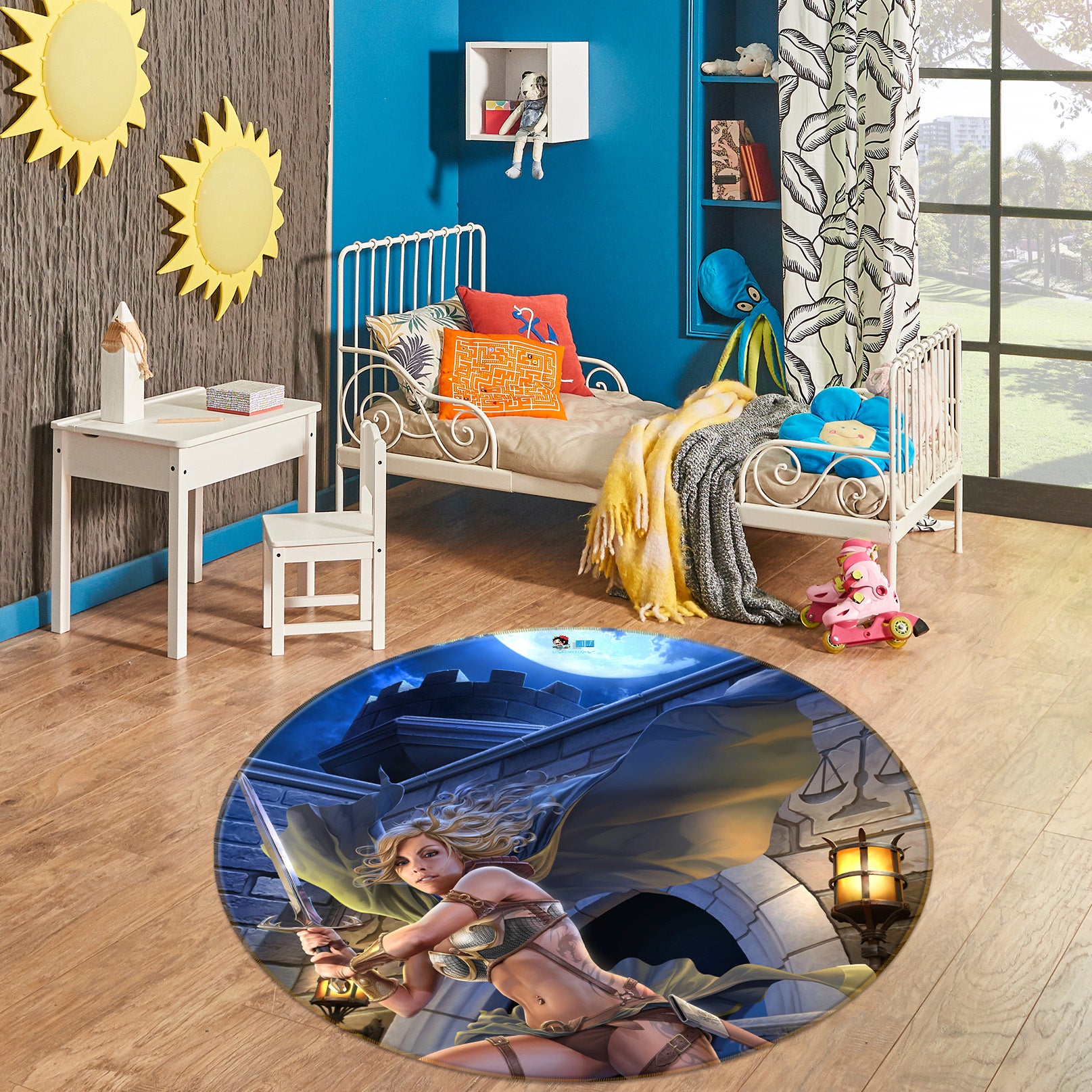 3D Female Warrior 4197 Tom Wood Rug Round Non Slip Rug Mat