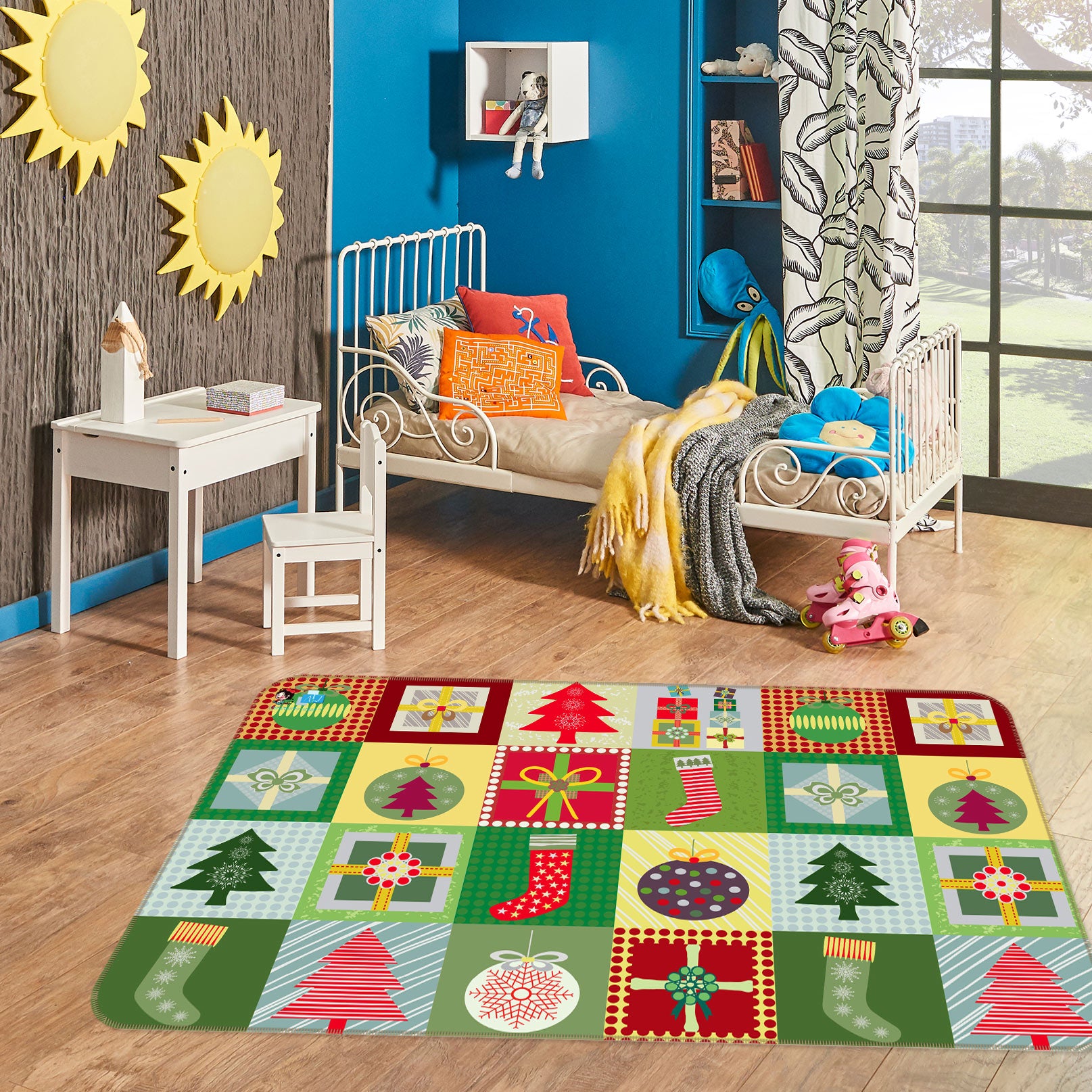 3D Colorful Square Tree Pattern 56150 Christmas Non Slip Rug Mat Xmas