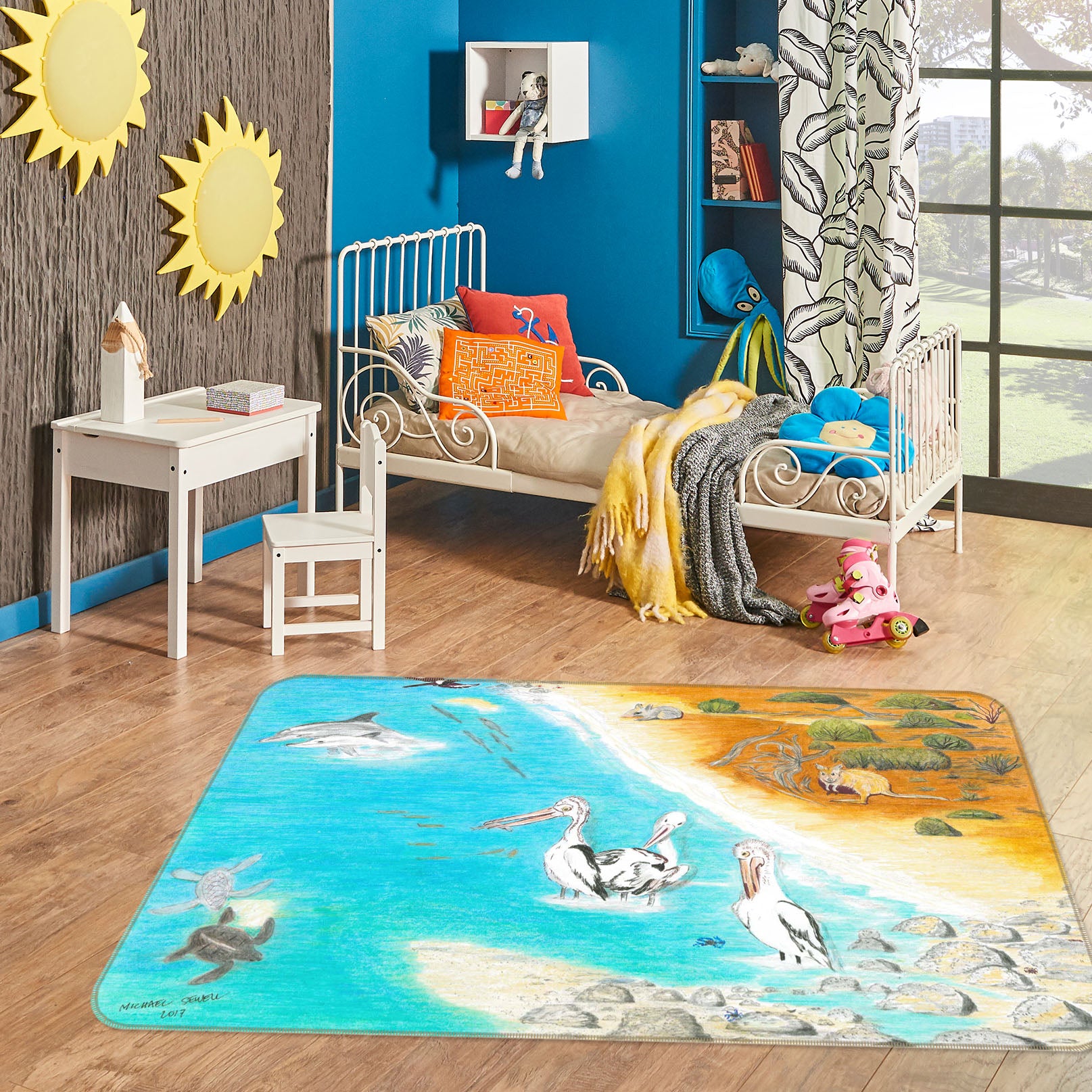 3D Beach Crane 1511 Michael Sewell Rug Non Slip Rug Mat