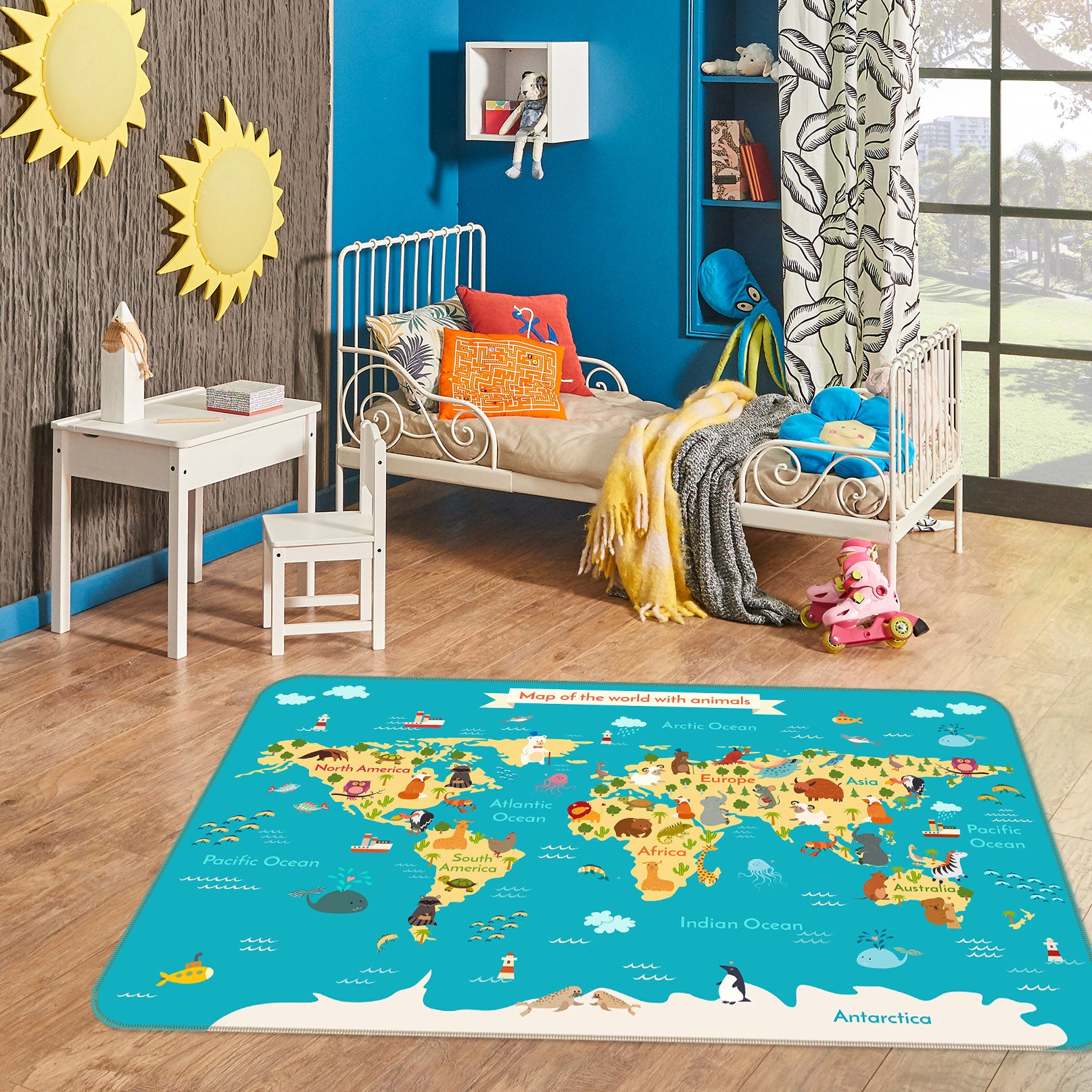 3D Wide World 270 World Map Non Slip Rug Mat