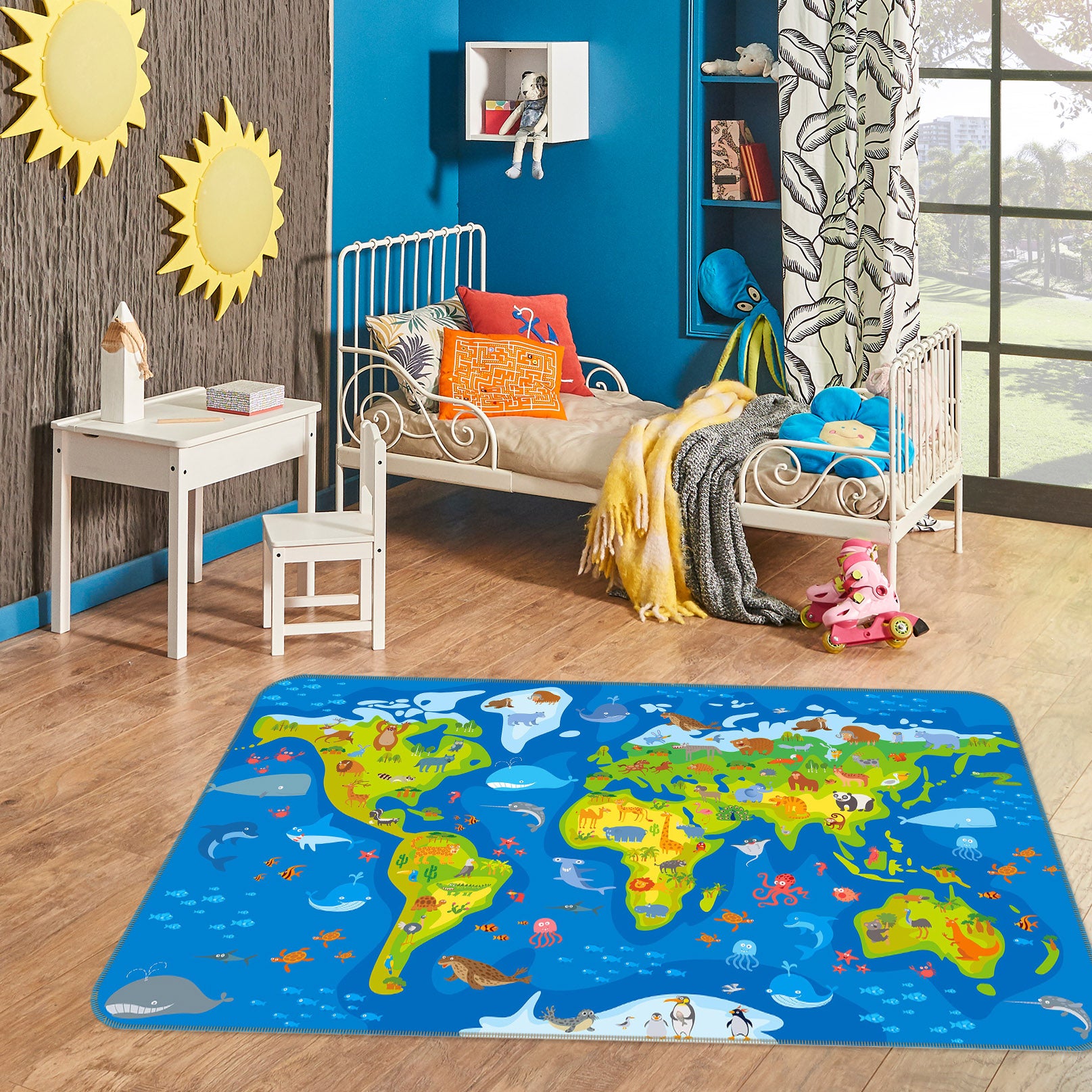3D Red Spots 242 World Map Non Slip Rug Mat