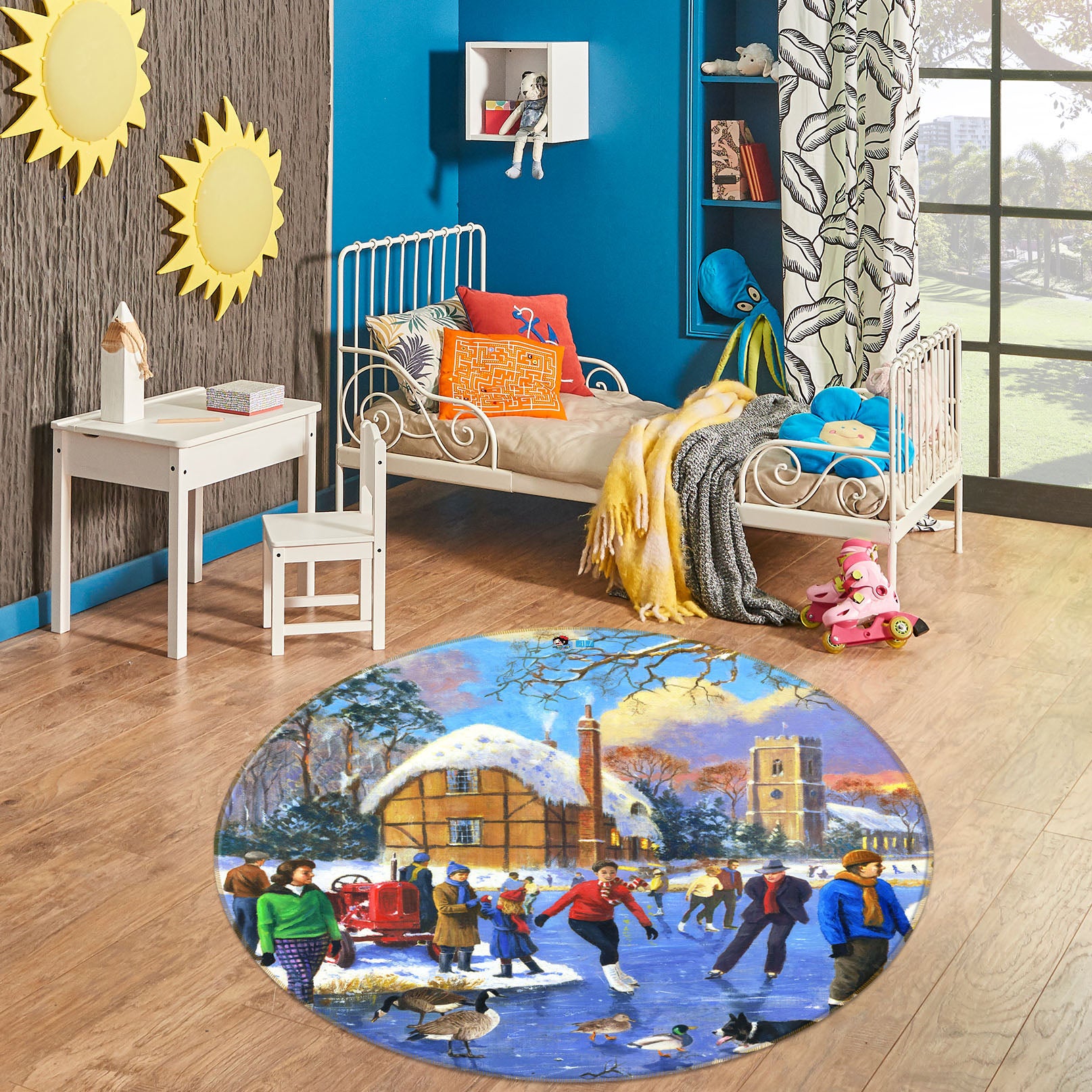 3D Winter Skating 045 Kevin Walsh Rug Round Non Slip Rug Mat