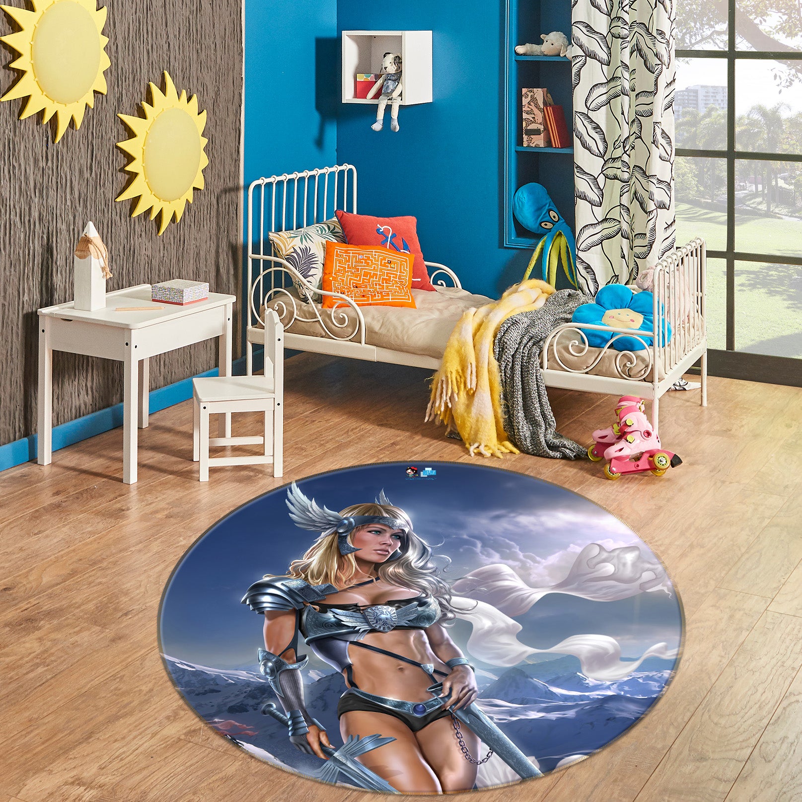 3D Female Warrior Snow Mountain 4177 Tom Wood Rug Round Non Slip Rug Mat