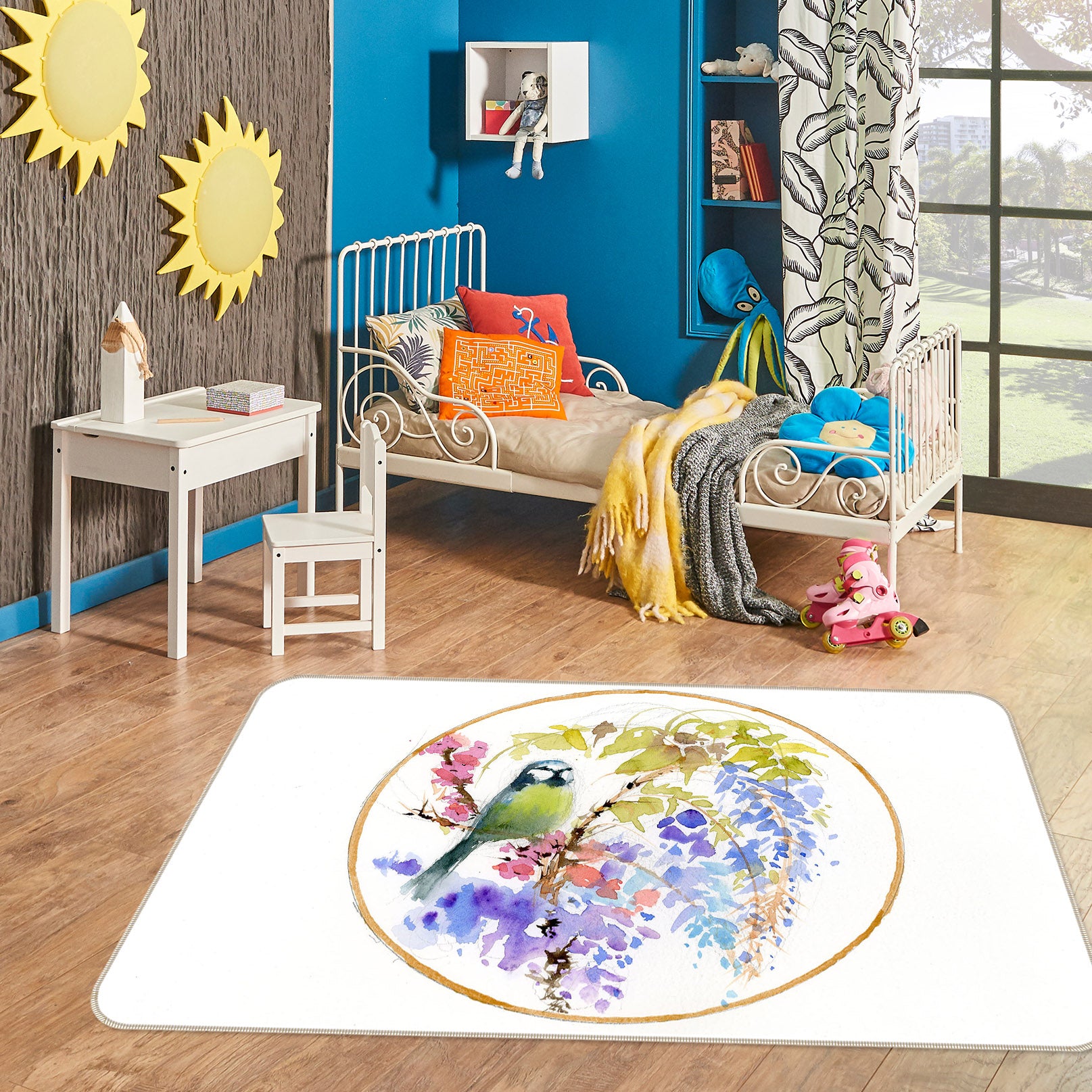 3D Embroidered Bird 1001 Anne Farrall Doyle Rug Non Slip Rug Mat