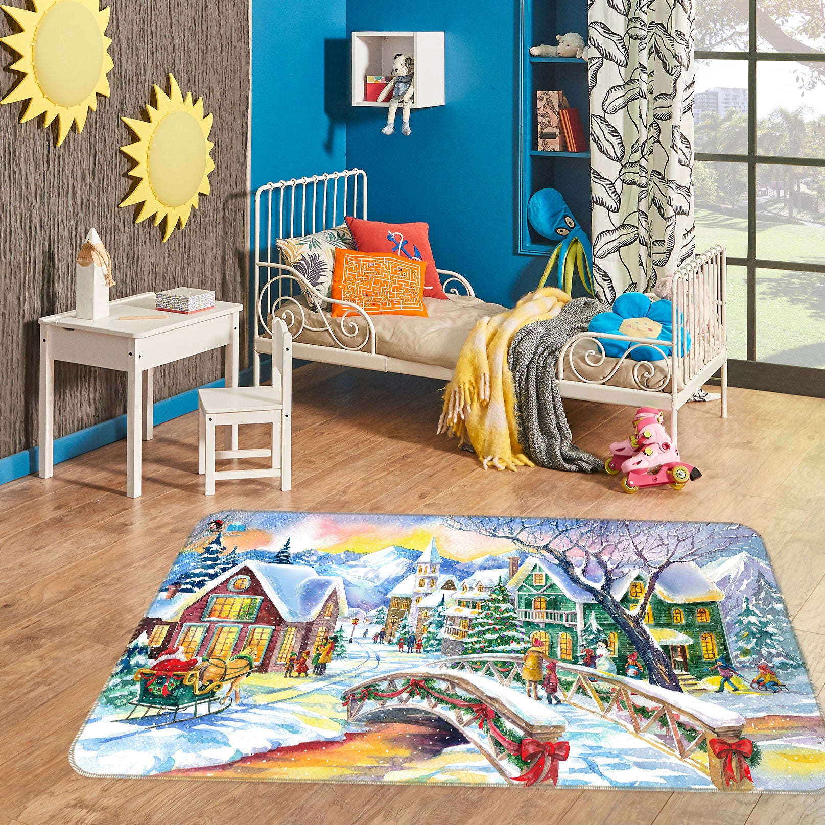 3D Snowy House Bridge 56157 Christmas Non Slip Rug Mat Xmas