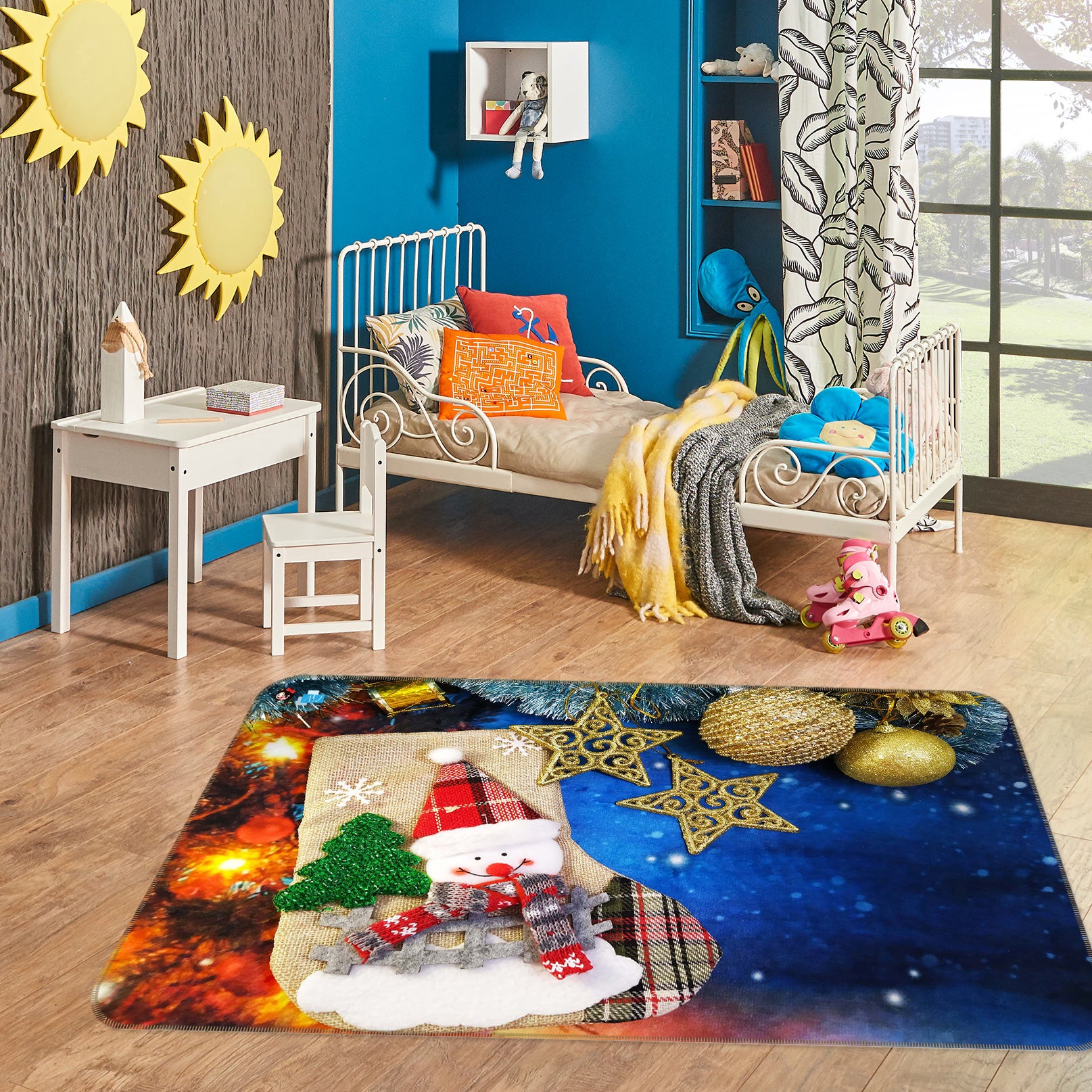 3D Snowman Sock 56173 Christmas Non Slip Rug Mat Xmas
