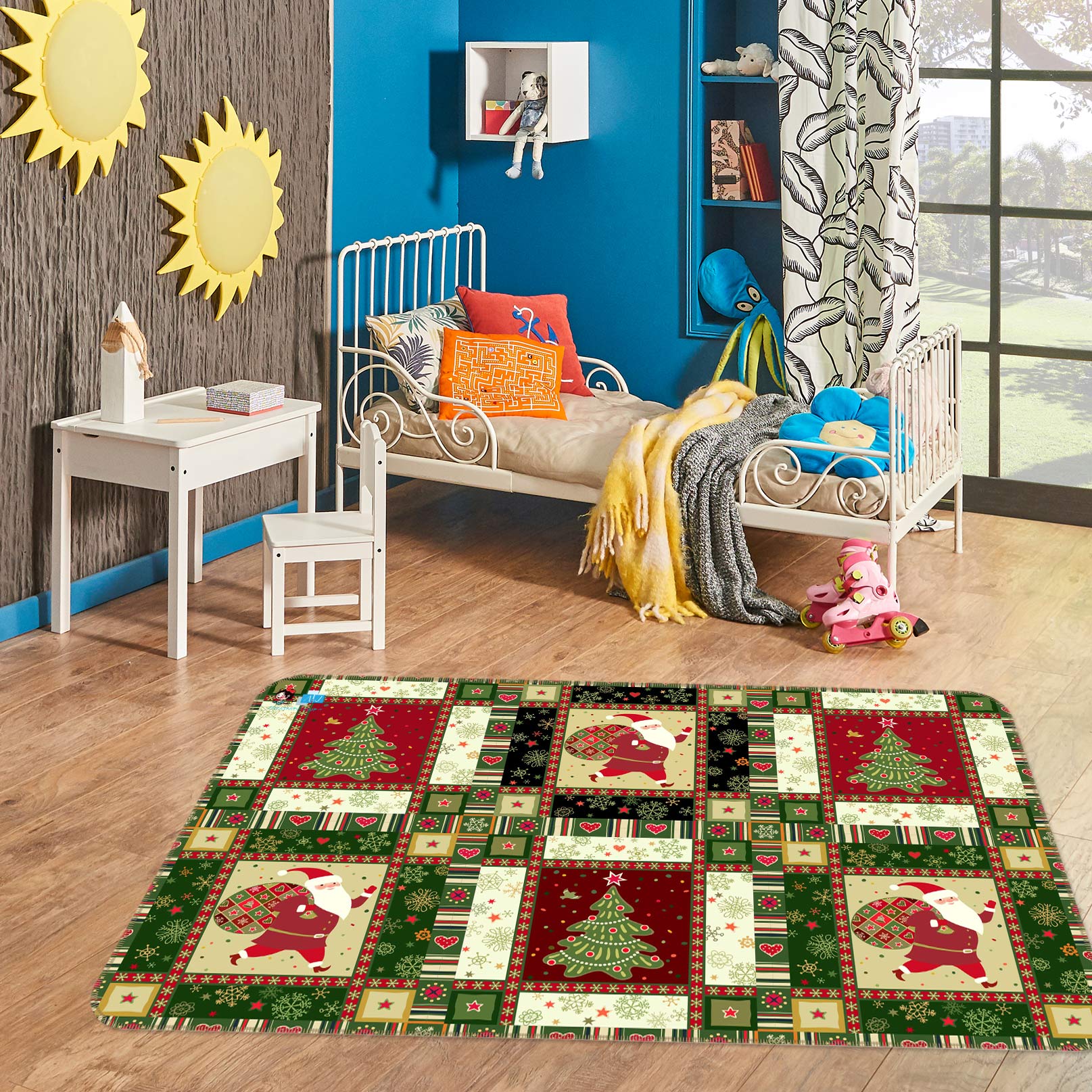3D Tree Square Pattern 56132 Christmas Non Slip Rug Mat Xmas