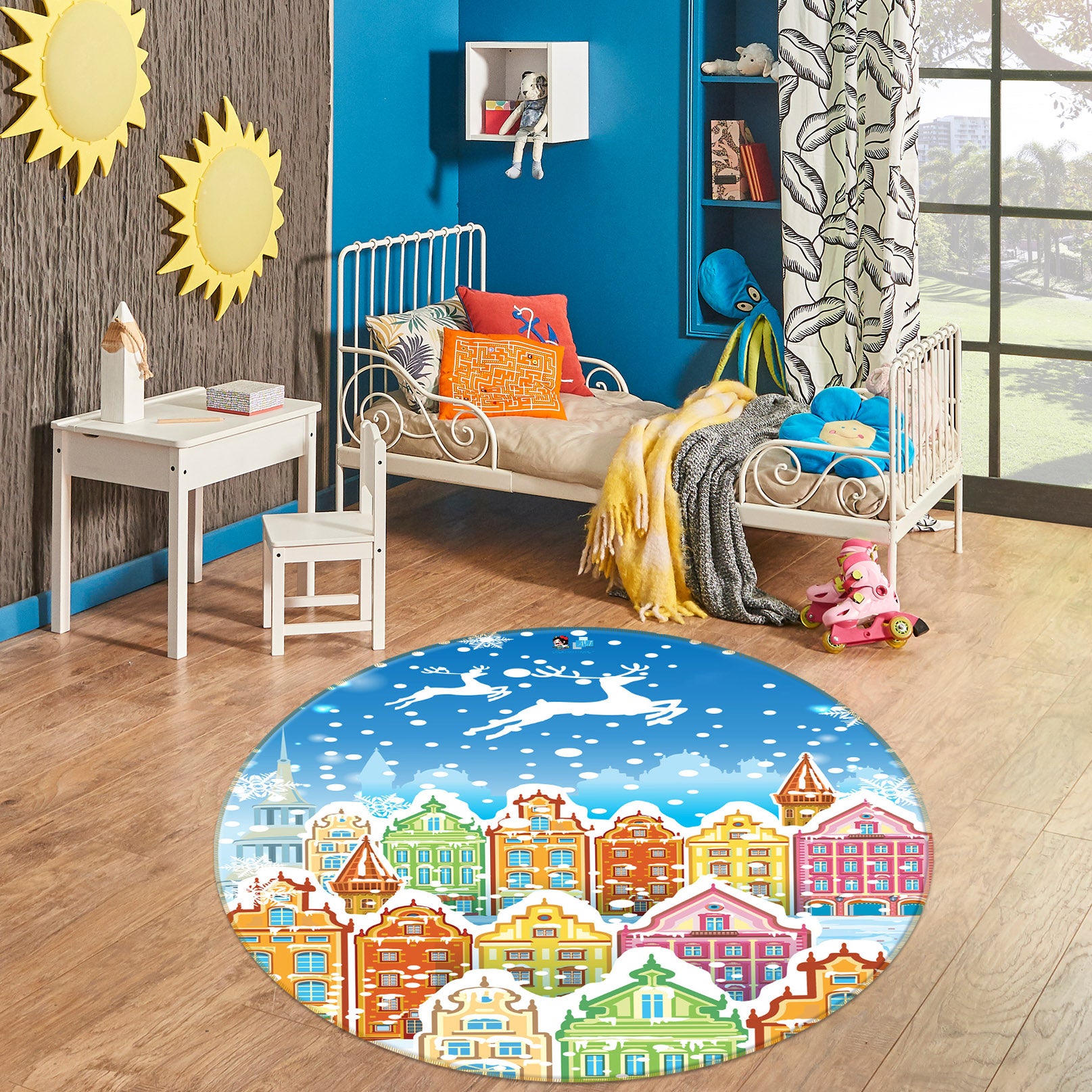 3D Colorful Houses 56026 Christmas Round Non Slip Rug Mat Xmas
