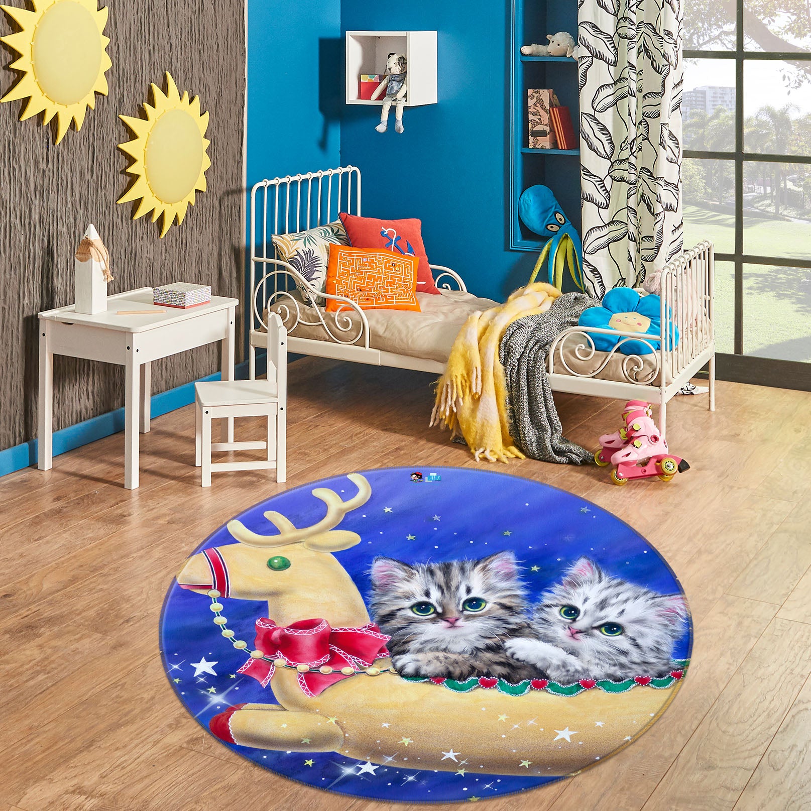 3D Trojan Cat 6056 Kayomi Harai Rug Round Non Slip Rug Mat