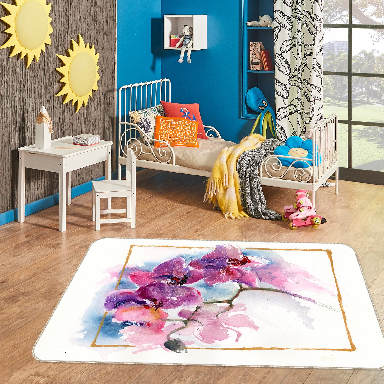 3D Colored Flowers 1007 Anne Farrall Doyle Rug Non Slip Rug Mat