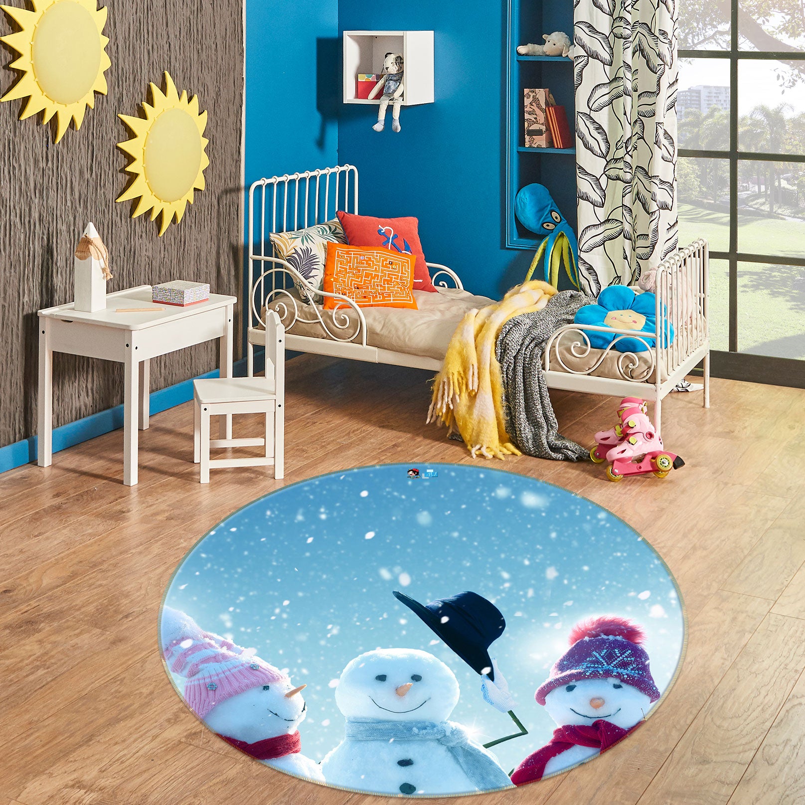 3D Snowman 55209 Christmas Round Non Slip Rug Mat Xmas