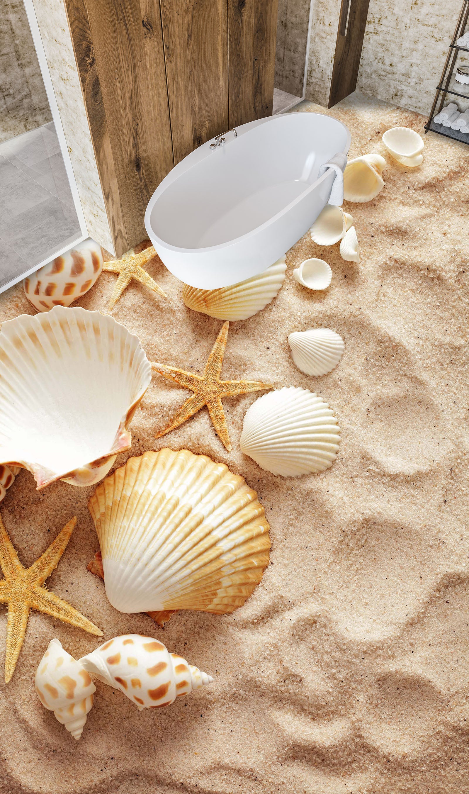 3D White Shells And Conch 195 Floor Mural Wallpaper Murals Rug & Mat Print Epoxy waterproof bath floor