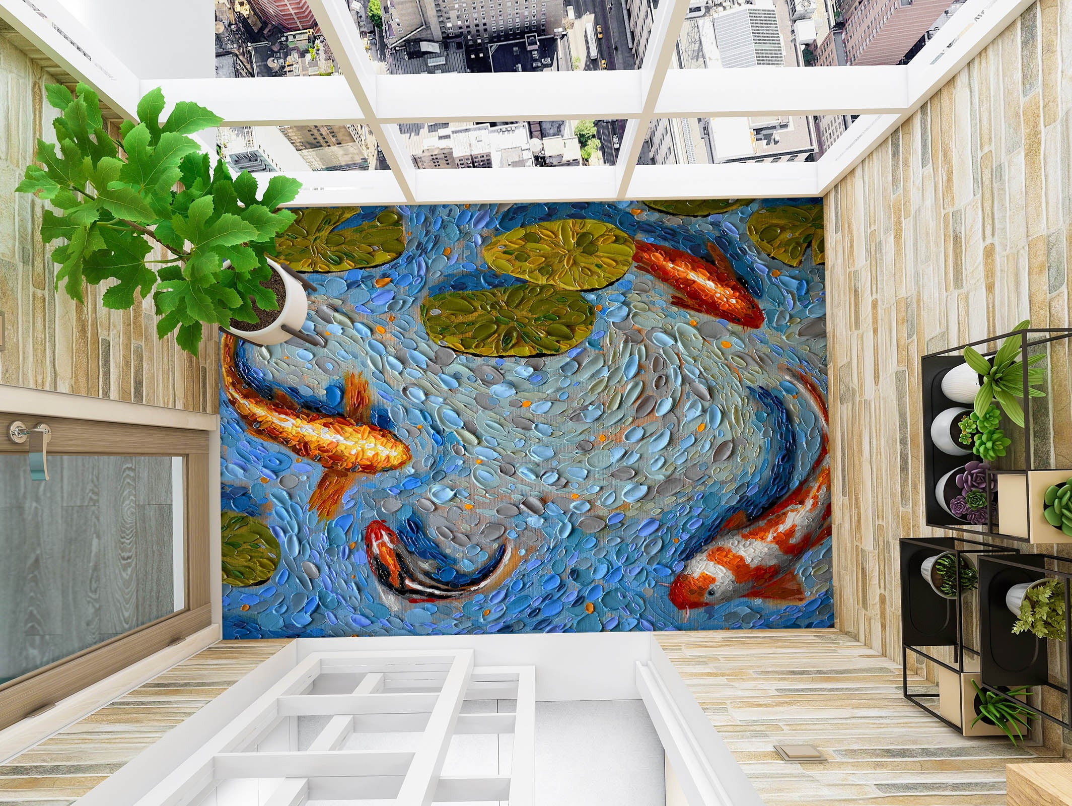 3D Goldfish Pond 102157 Dena Tollefson Floor Mural Wallpaper Murals Self-Adhesive Removable Print Epoxy