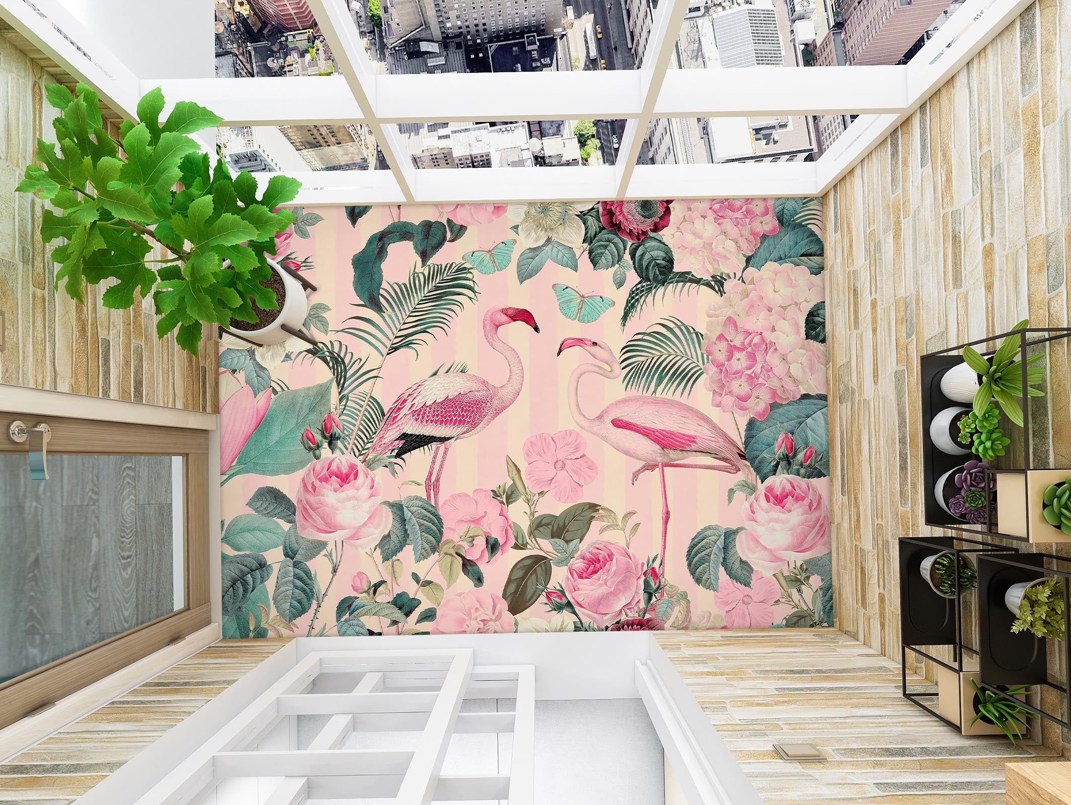 3D Flamingo Flower Bush 104145 Andrea Haase Floor Mural Wallpaper Murals Self-Adhesive Removable Print Epoxy