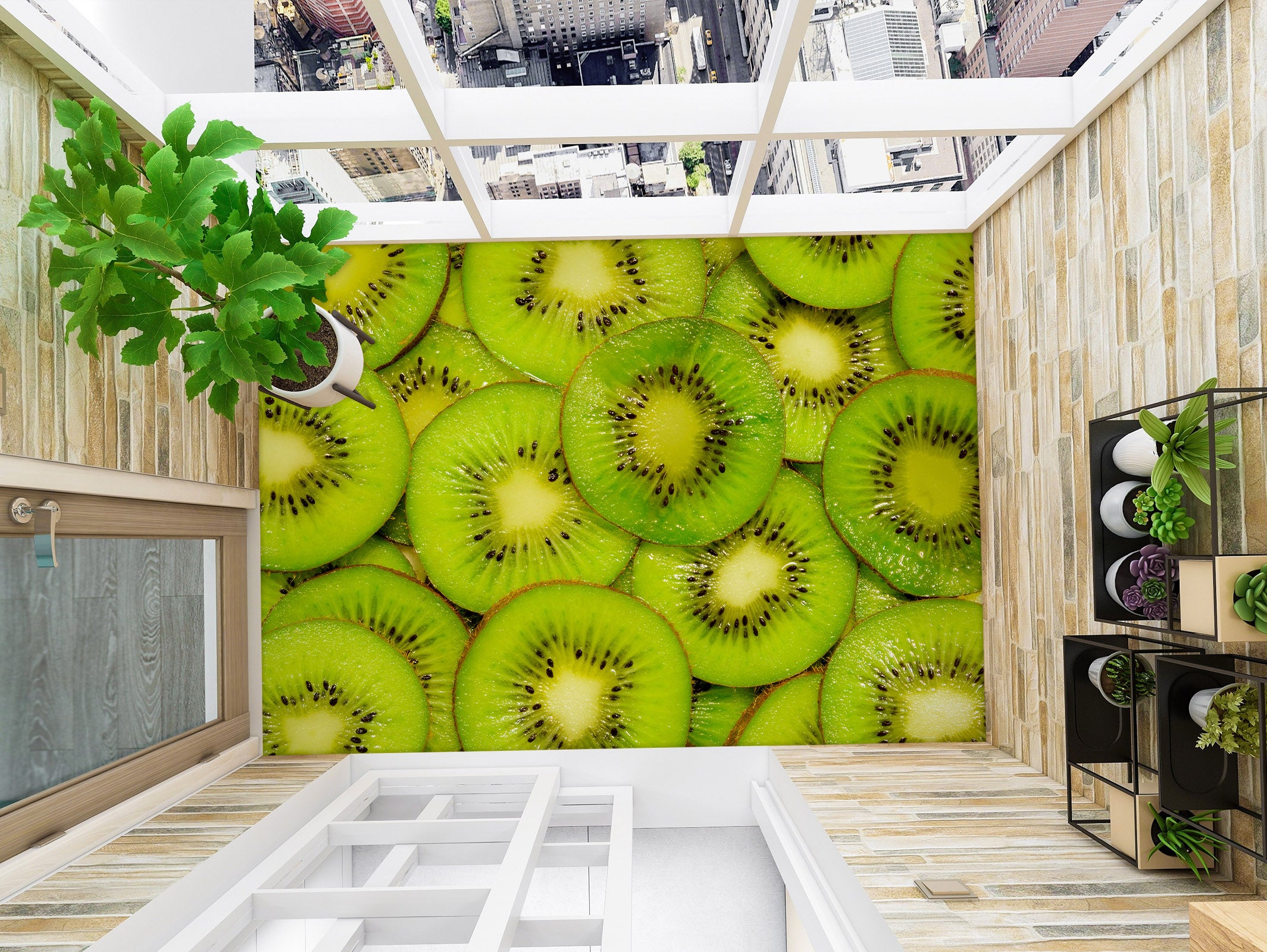 3D Green Kiwis 1406 Floor Mural Wallpaper Murals Self-Adhesive Removable Print Epoxy