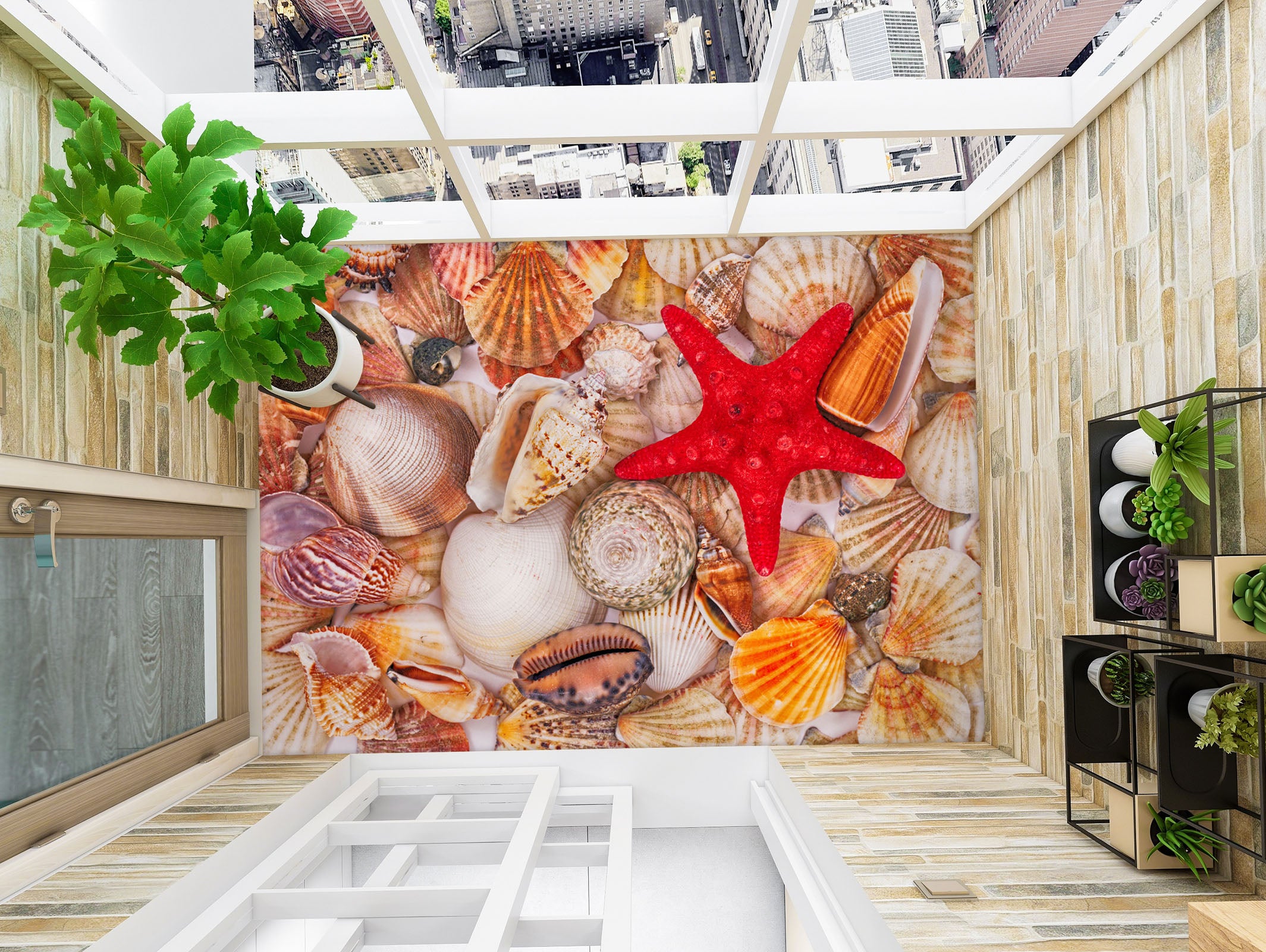 3D Brilliant Red Starfish 361 Floor Mural Wallpaper Murals Rug & Mat Print Epoxy waterproof bath floor