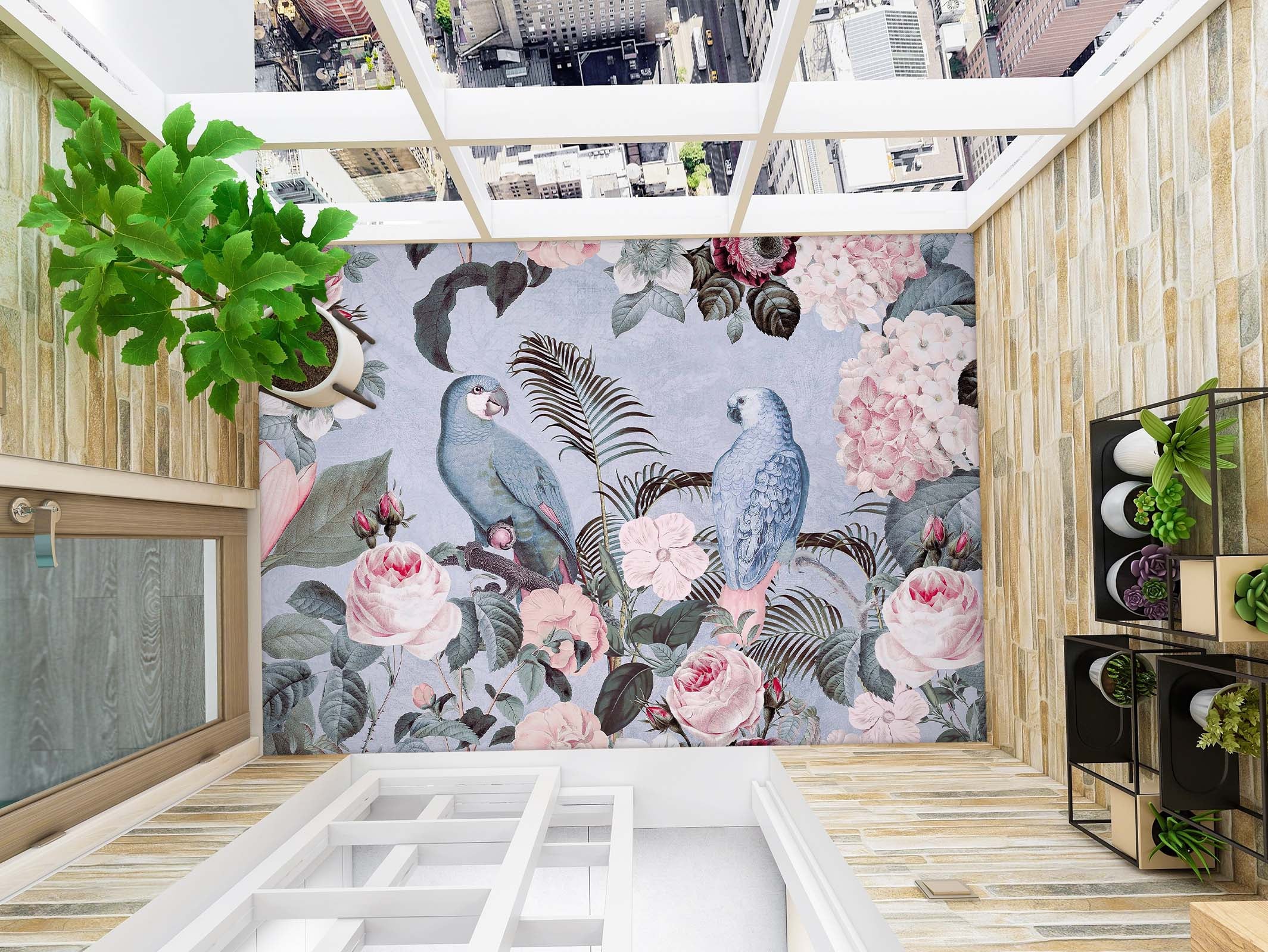3D Parrot Flower Bush 104158 Andrea Haase Floor Mural Wallpaper Murals Self-Adhesive Removable Print Epoxy