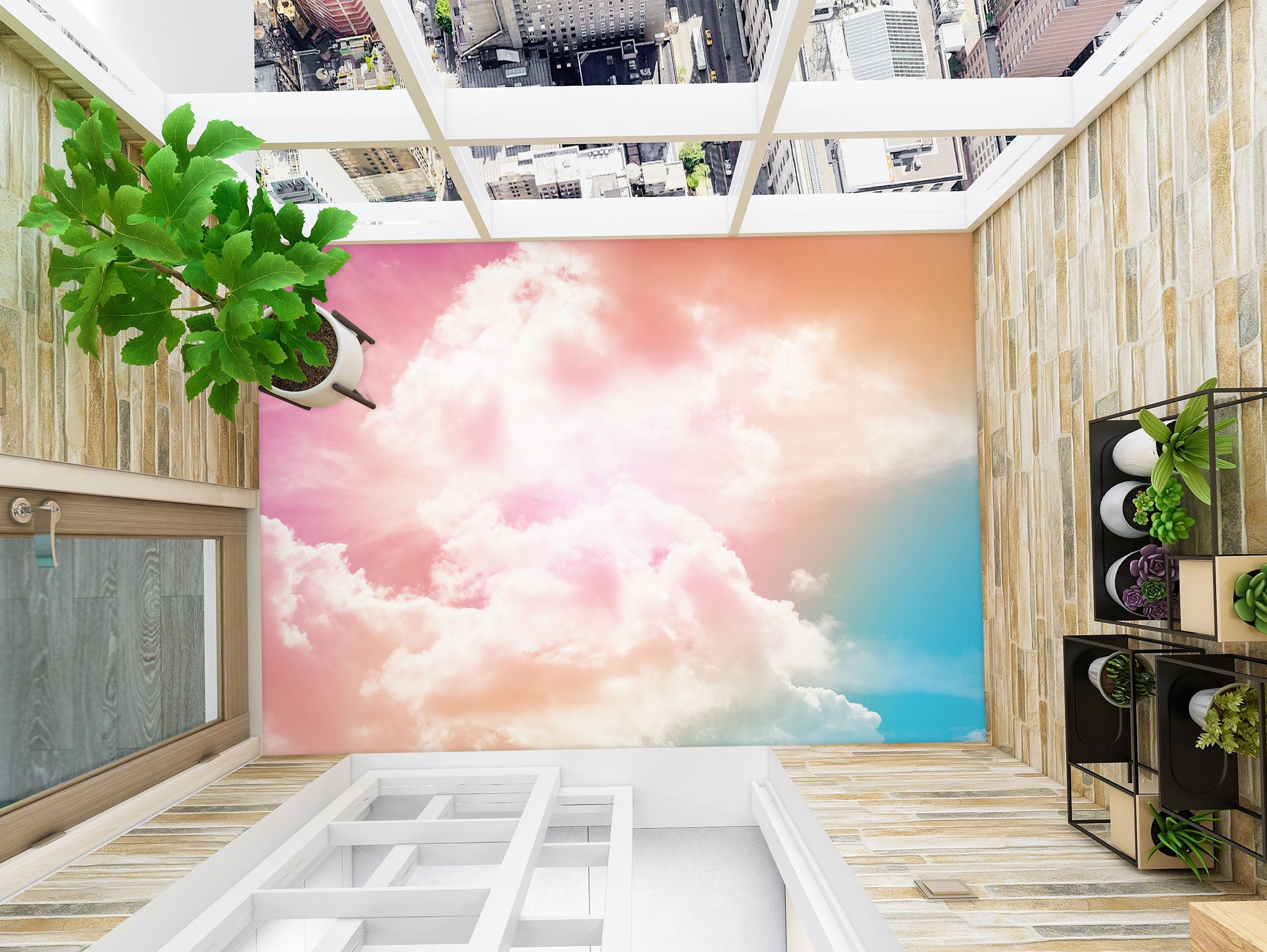 3D Sweet Three-color Sky 058 Floor Mural Wallpaper Murals Rug & Mat Print Epoxy waterproof bath floor