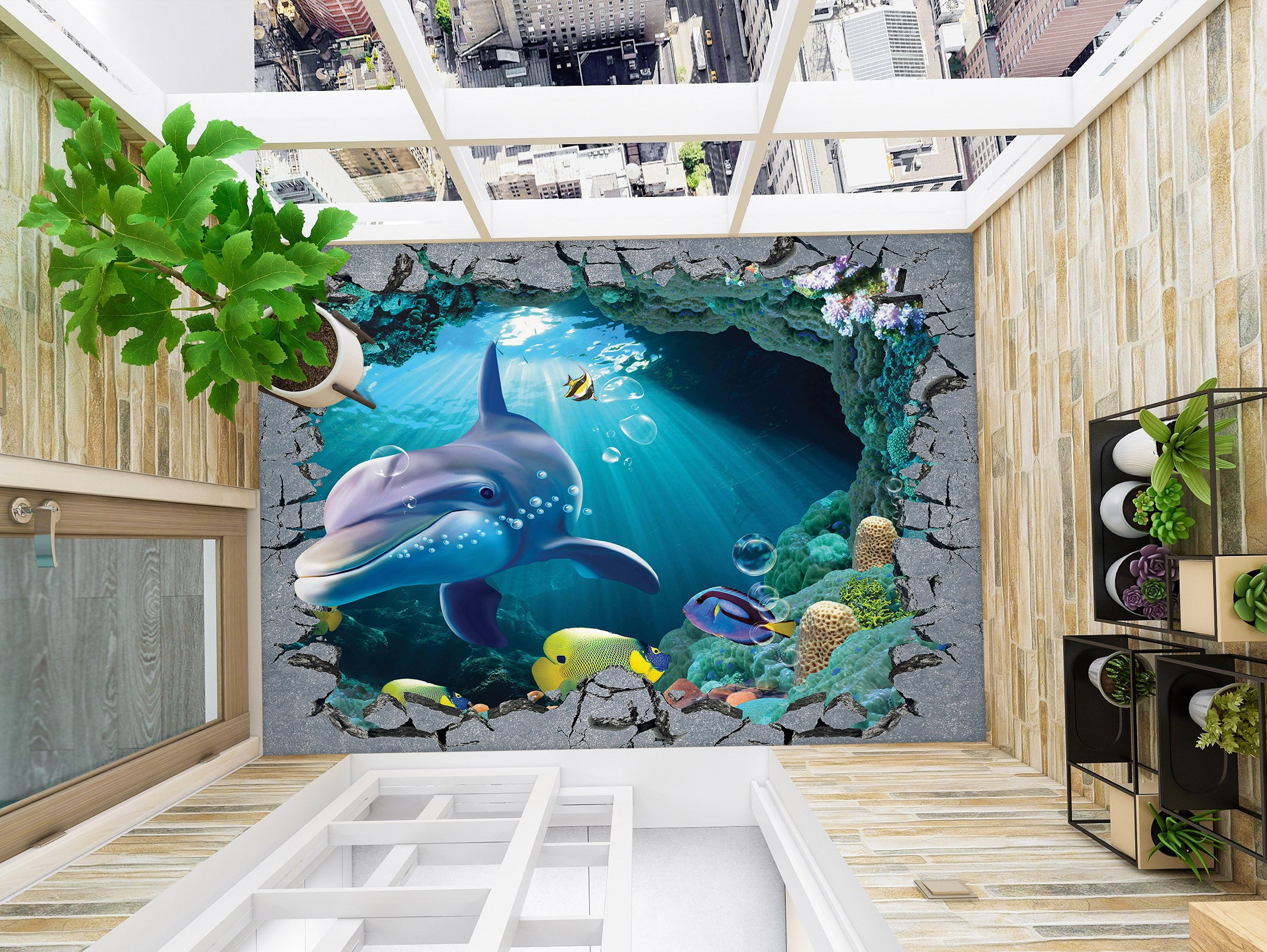 3D Curious Dolphin 773 Floor Mural Wallpaper Murals Rug & Mat Print Epoxy waterproof bath floor