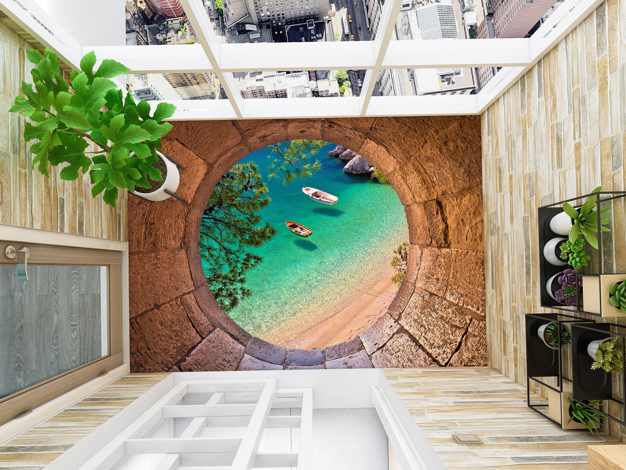 3D The Sea In The Circle 845 Floor Mural Wallpaper Murals Rug & Mat Print Epoxy waterproof bath floor