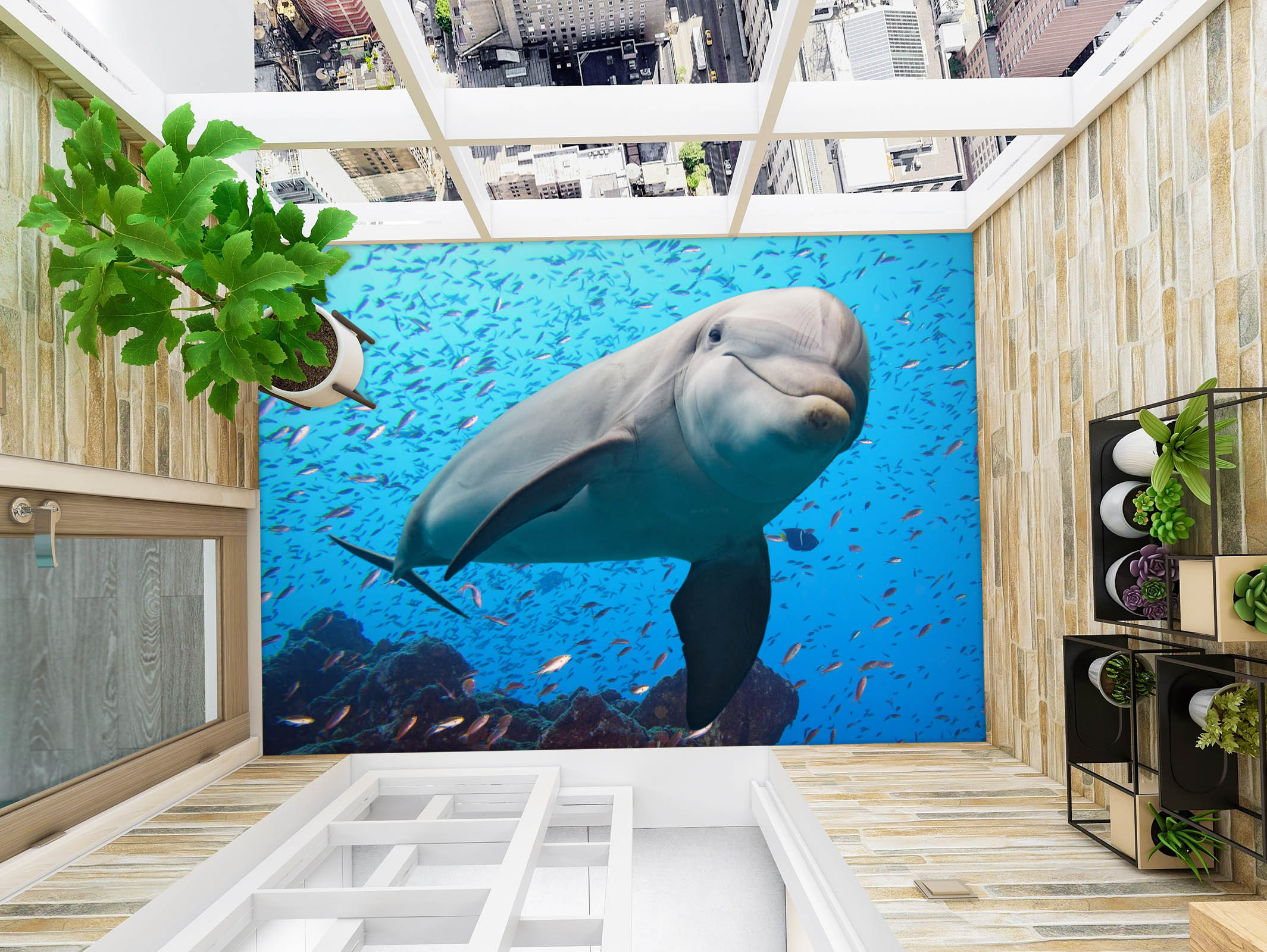 3D Naive Dolphin 1324 Floor Mural Wallpaper Murals Self-Adhesive Removable Print Epoxy