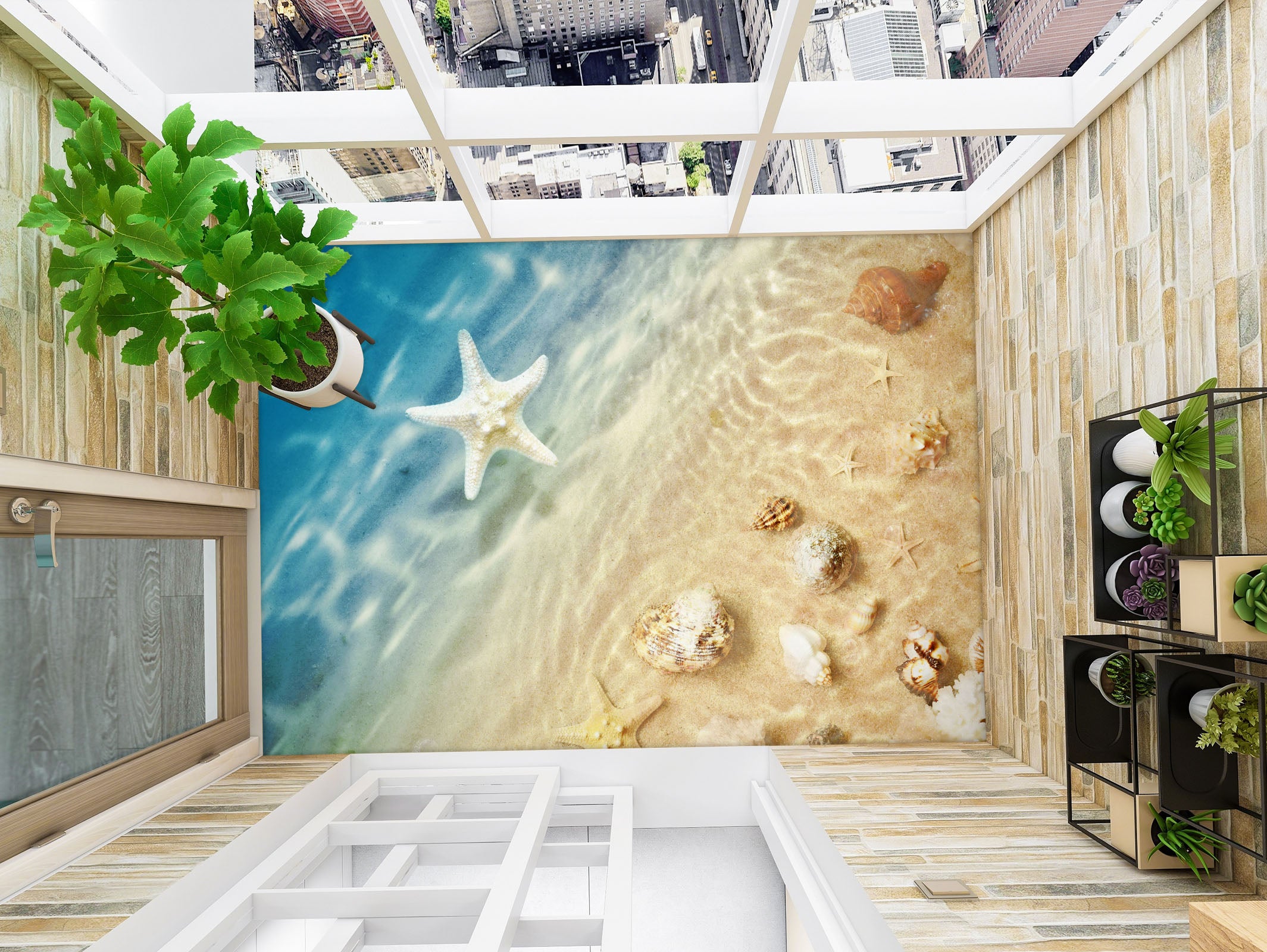 3D White Starfish 424 Floor Mural Wallpaper Murals Rug & Mat Print Epoxy waterproof bath floor