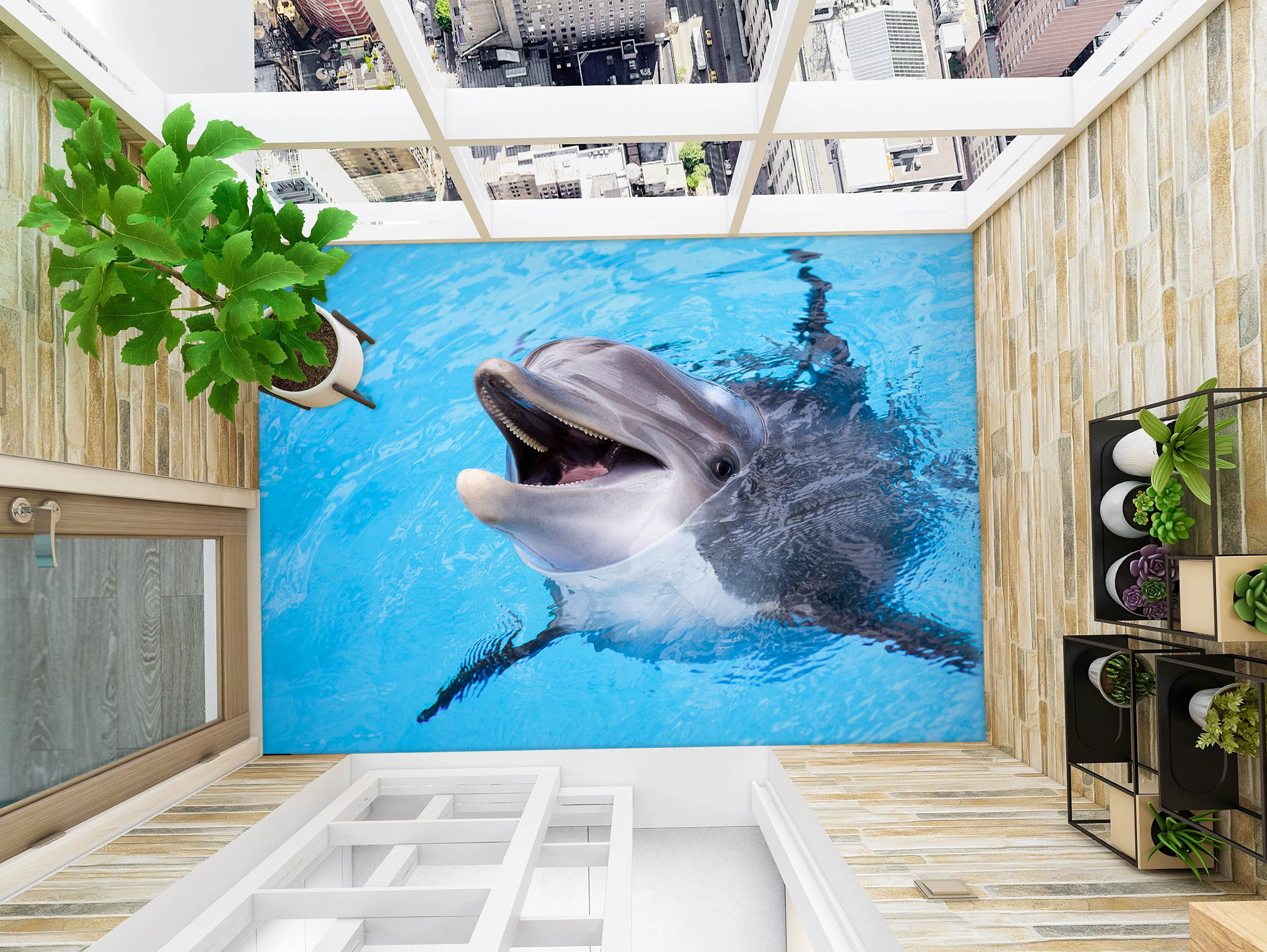 3D Dolphin's Anticipation 349 Floor Mural Wallpaper Murals Rug & Mat Print Epoxy waterproof bath floor