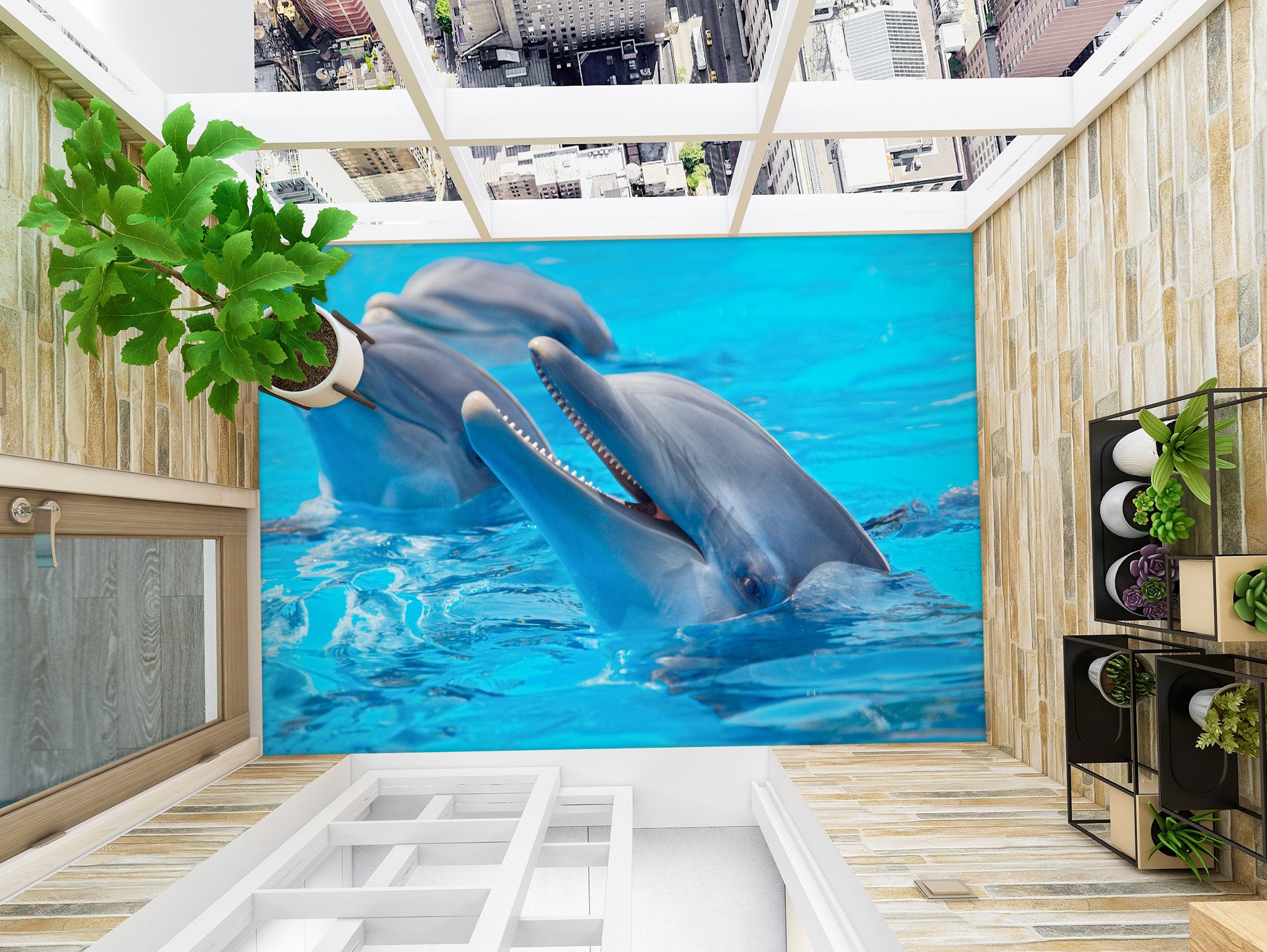 3D Cute Dolphins 1334 Floor Mural Wallpaper Murals Self-Adhesive Removable Print Epoxy