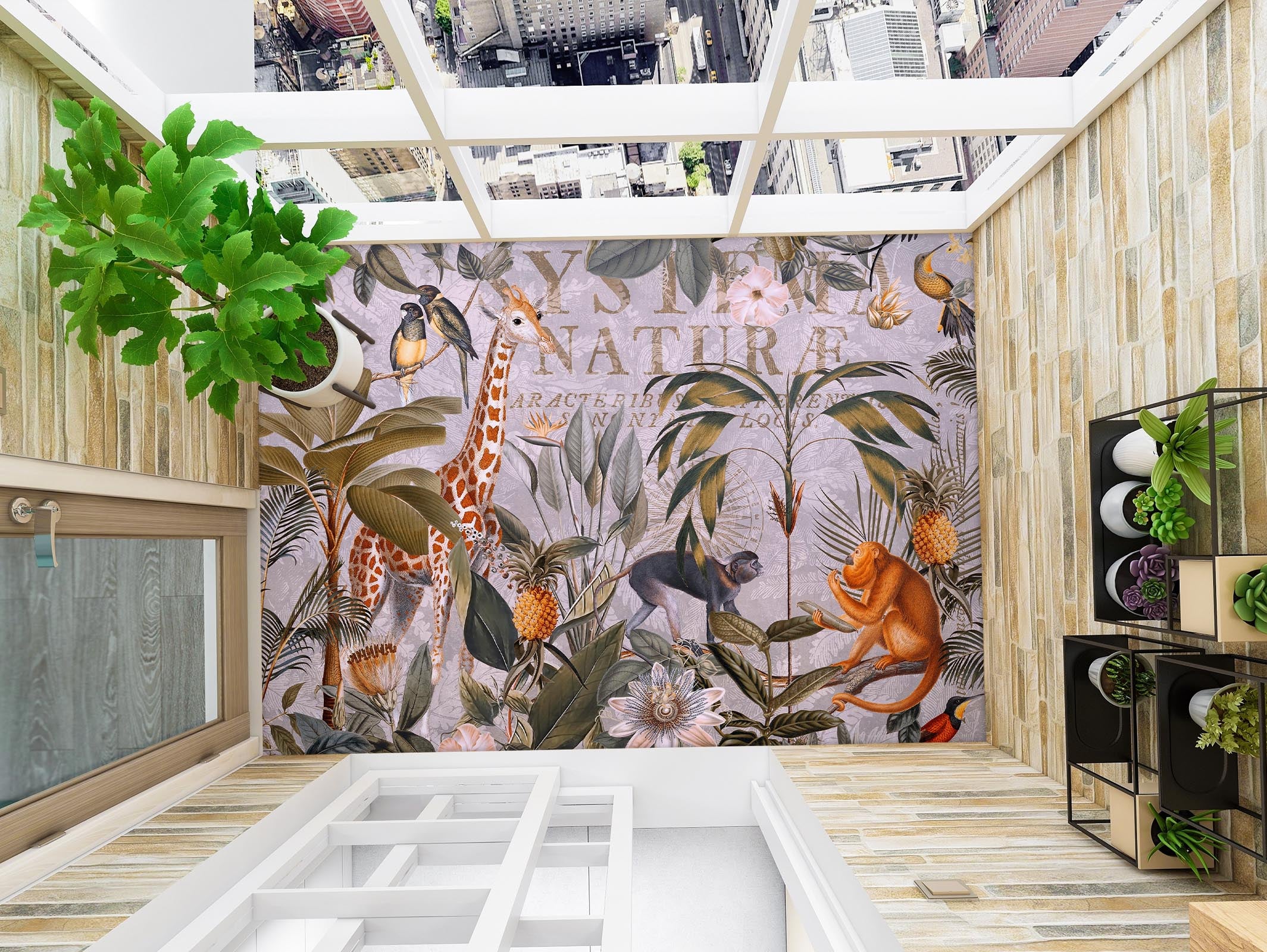 3D Giraffe Monkey Pineapple Fruit 104168 Andrea Haase Floor Mural Wallpaper Murals Self-Adhesive Removable Print Epoxy