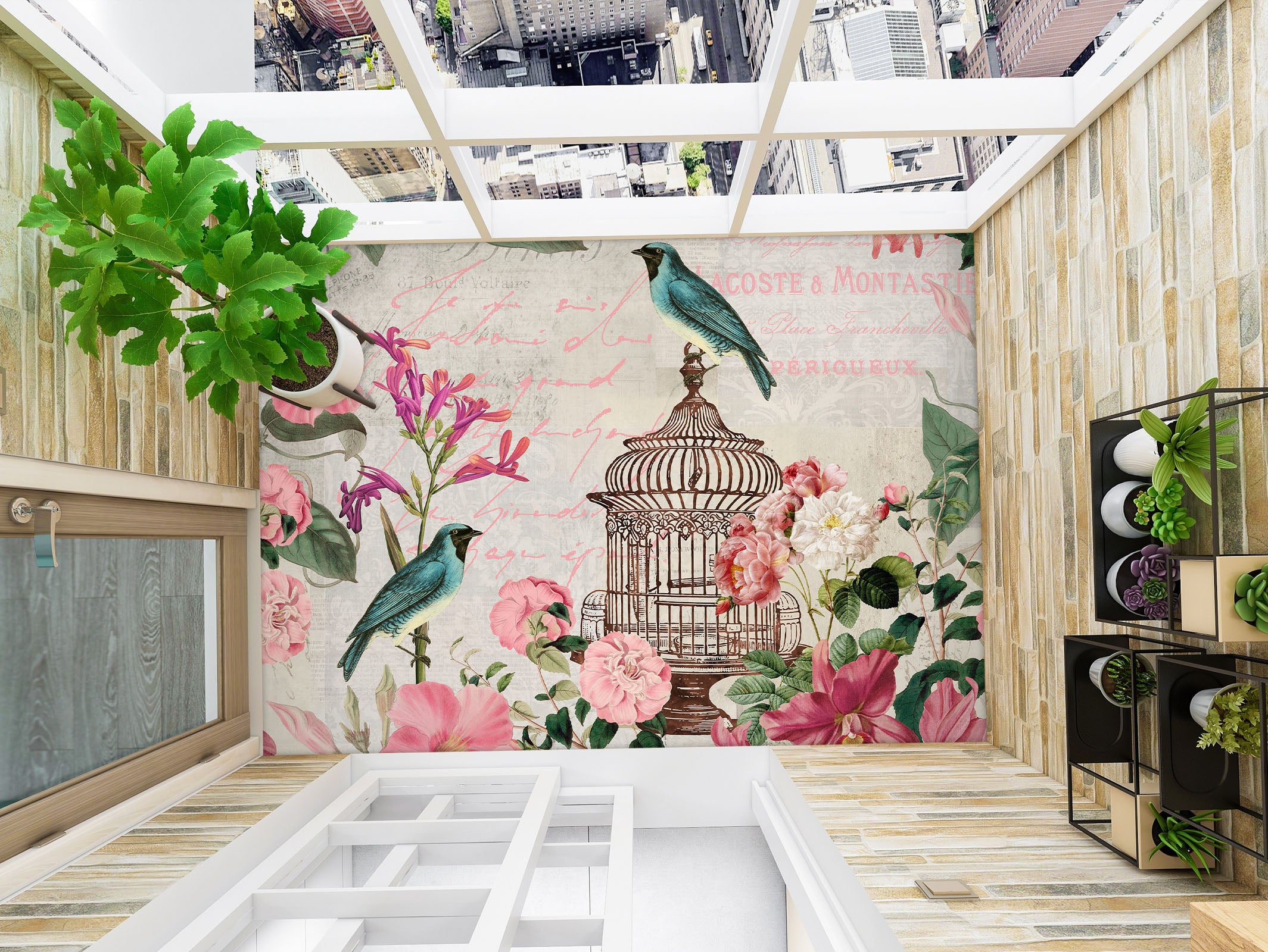 3D Flowers Birdcage 140132 Andrea Haase Floor Mural Wallpaper Murals Self-Adhesive Removable Print Epoxy