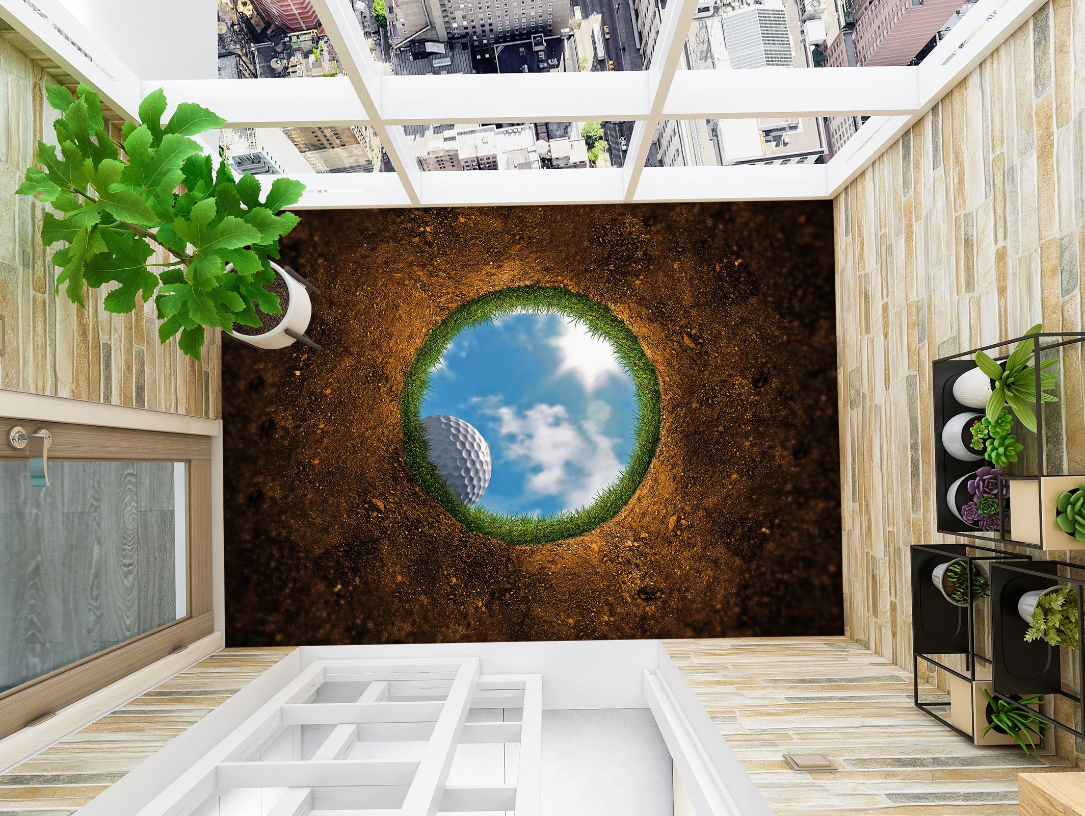 3D Hole And Sky 1469 Floor Mural Wallpaper Murals Self-Adhesive Removable Print Epoxy