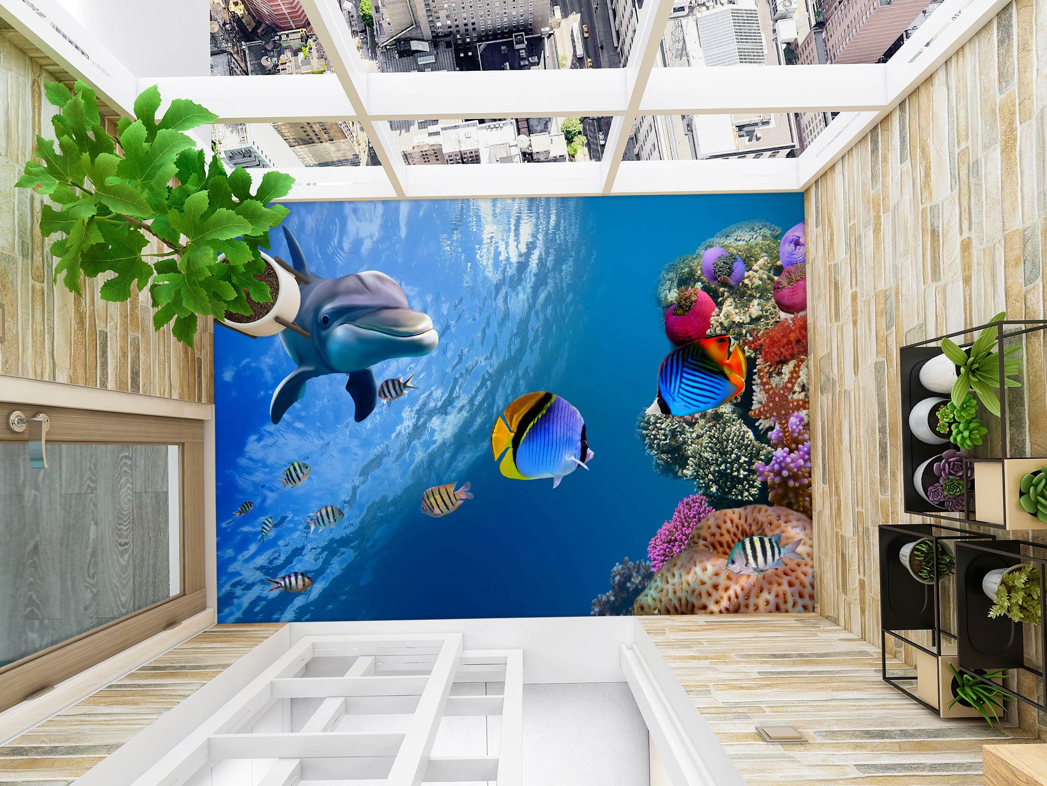 3D Friendly Dolphin 1329 Floor Mural Wallpaper Murals Self-Adhesive Removable Print Epoxy