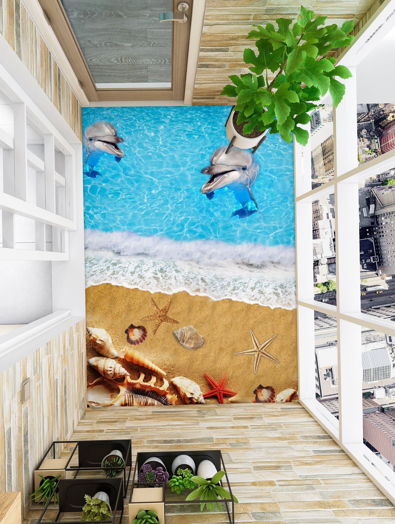 3D Two Grey Dolphins 177 Floor Mural Wallpaper Murals Rug & Mat Print Epoxy waterproof bath floor