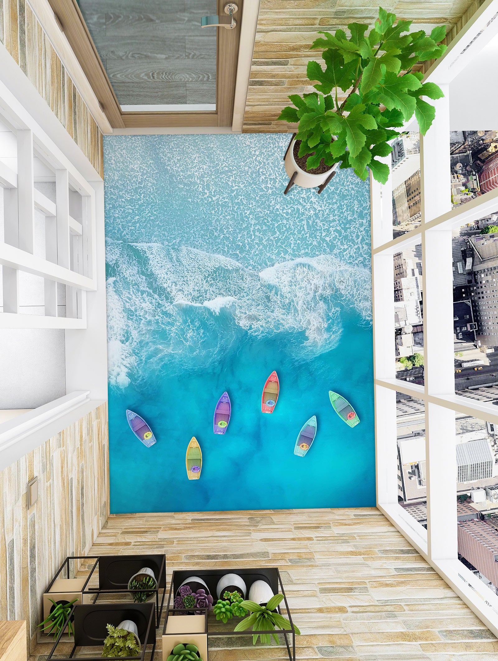 3D Fun Colored Boats 187 Floor Mural Wallpaper Murals Rug & Mat Print Epoxy waterproof bath floor