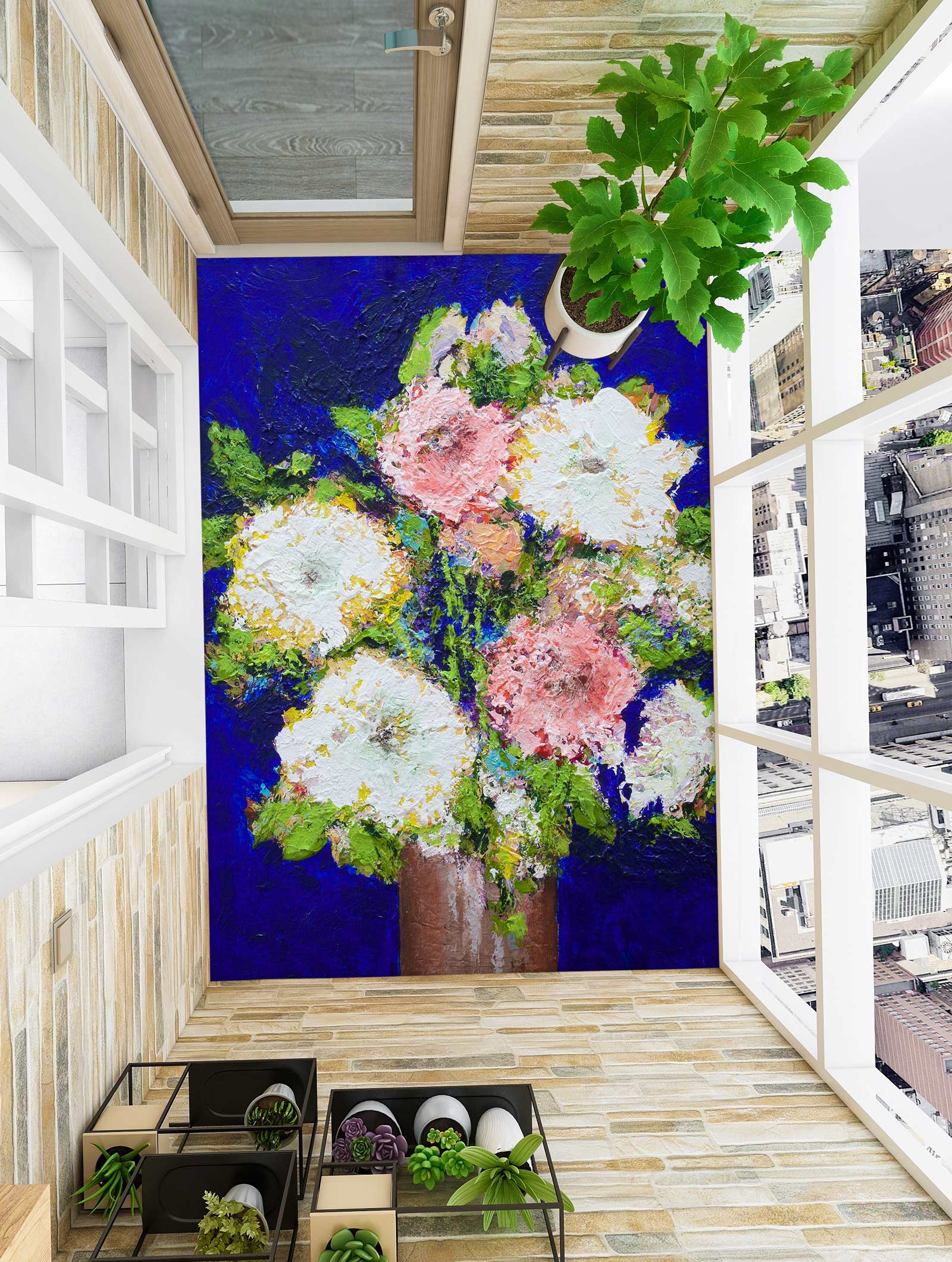 3D Flowers Vase Painting 9698 Allan P. Friedlander Floor Mural Wallpaper Murals Self-Adhesive Removable Print Epoxy