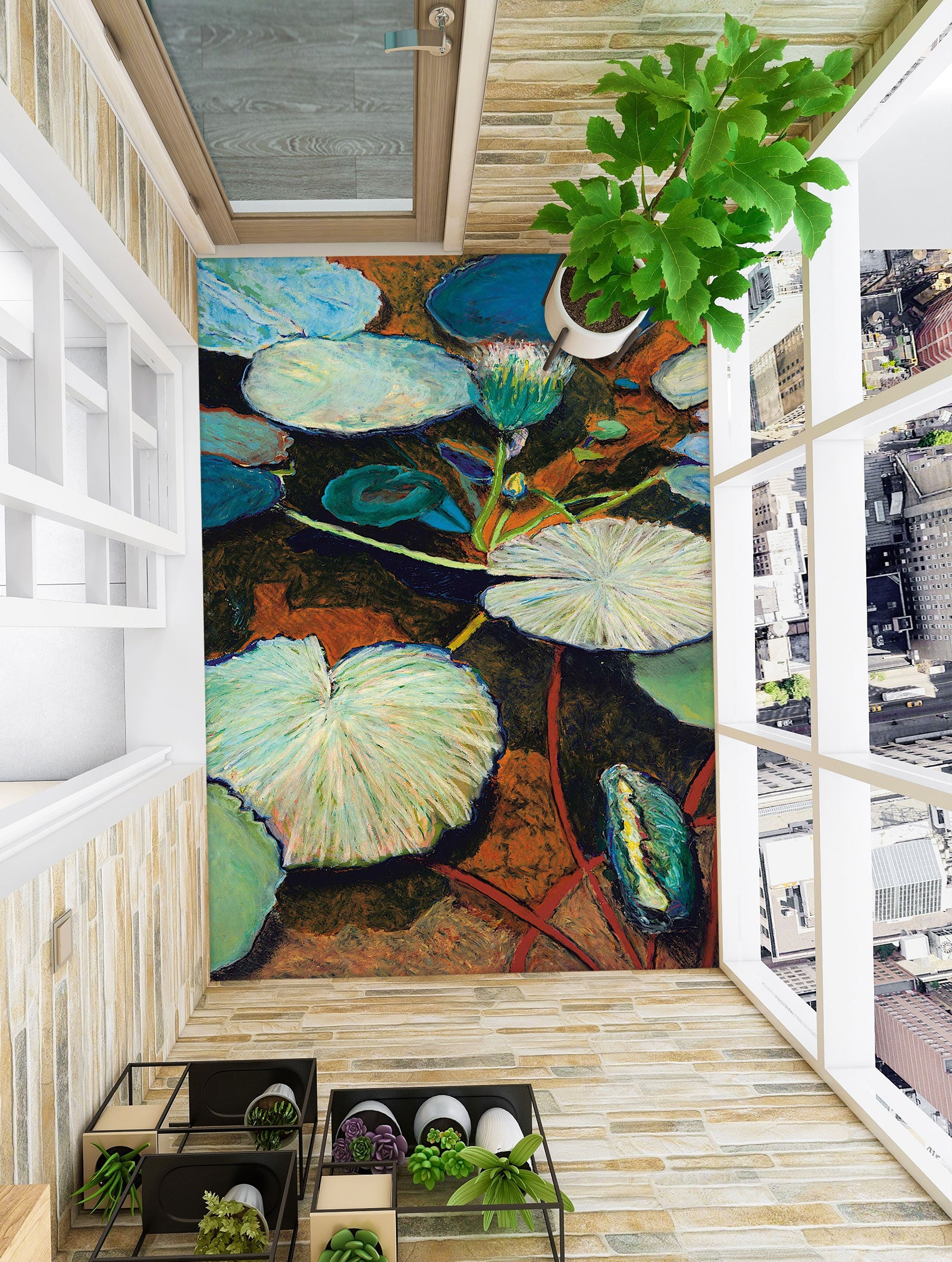 3D Painting Lotus Leaf 96118 Allan P. Friedlander Floor Mural Wallpaper Murals Self-Adhesive Removable Print Epoxy