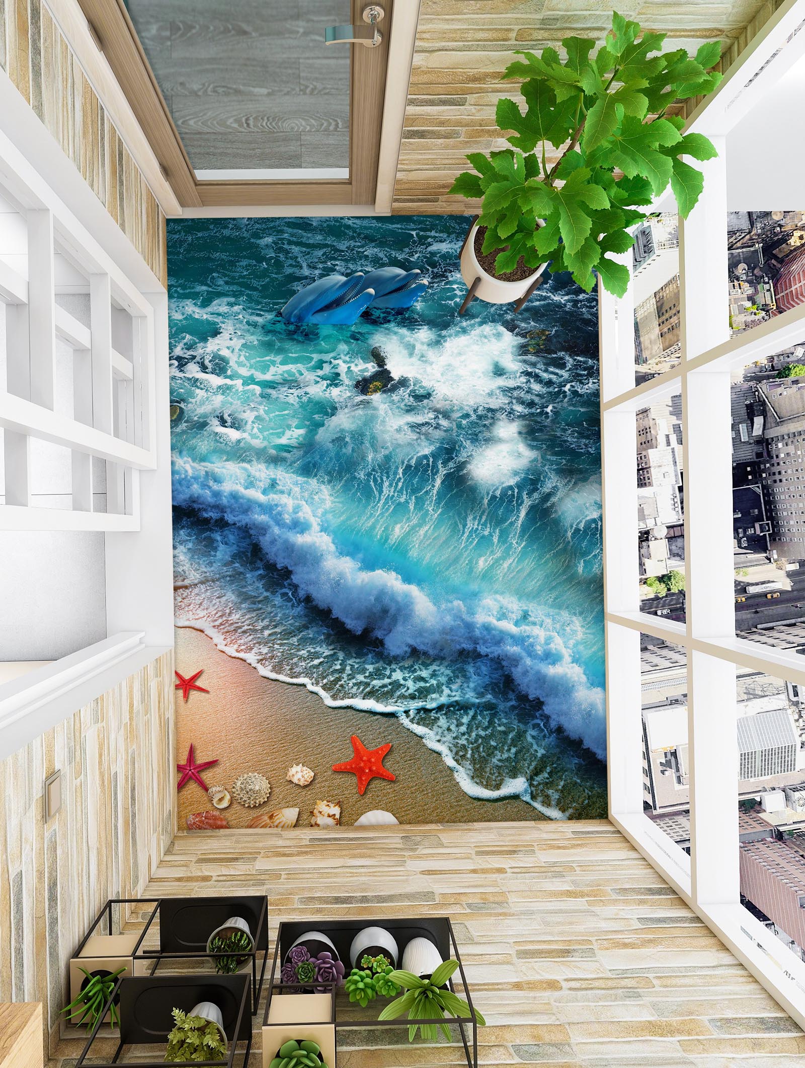 3D Three Red Starfish 297 Floor Mural Wallpaper Murals Rug & Mat Print Epoxy waterproof bath floor