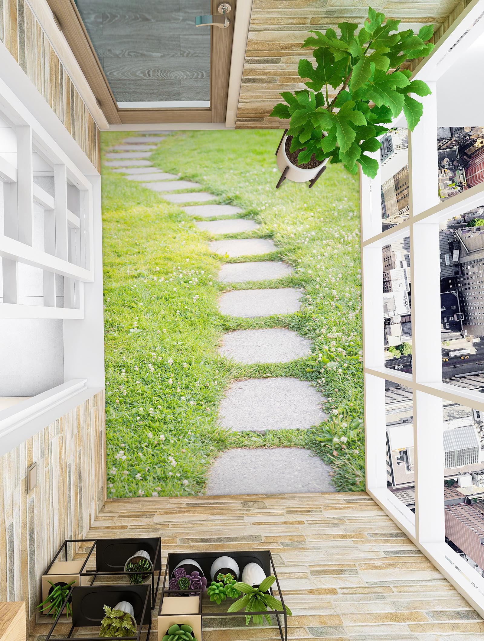 3D Warm Grass Road 194 Floor Mural