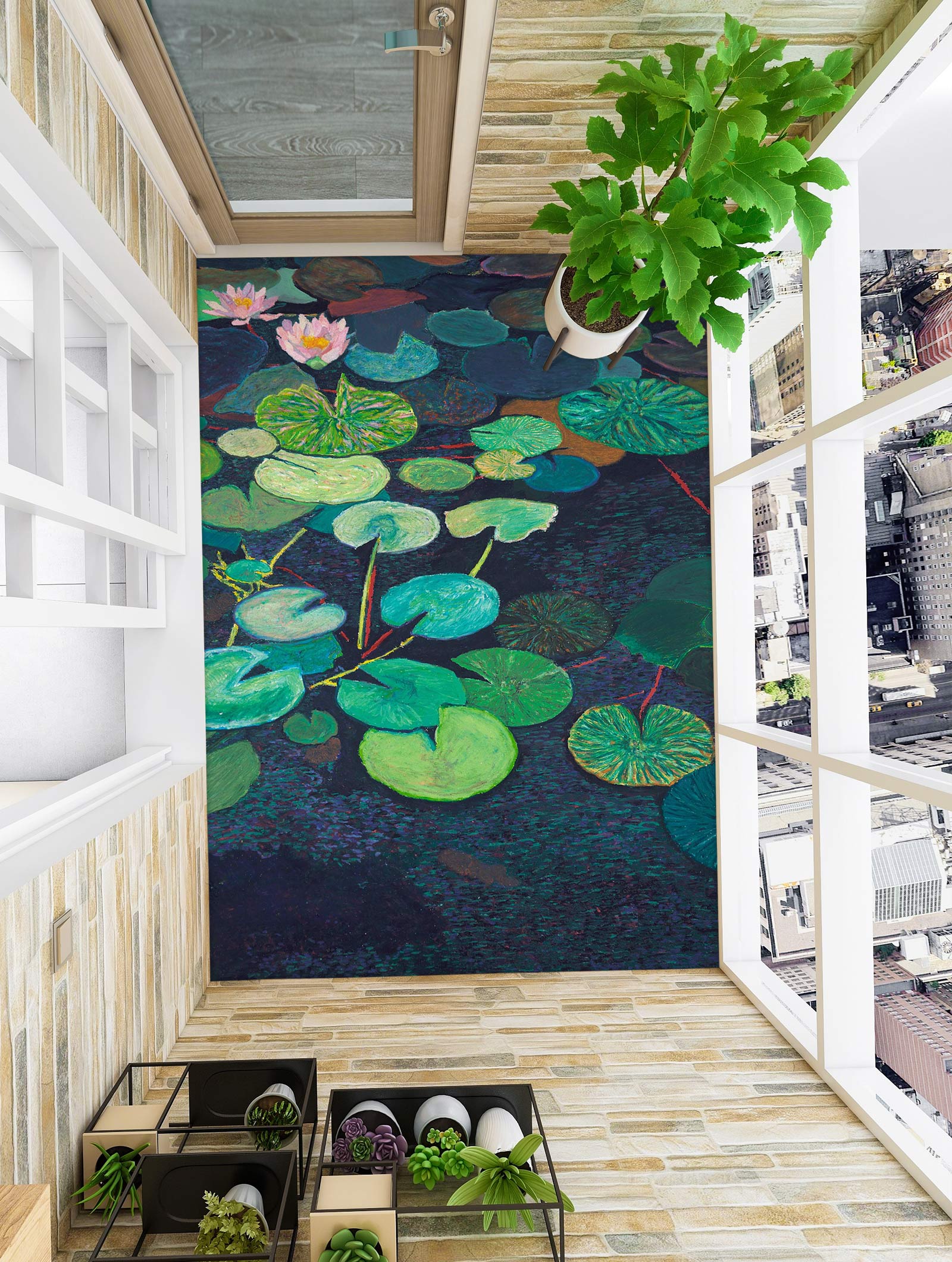 3D Lotus Leaf Pond Pattern 96104 Allan P. Friedlander Floor Mural Wallpaper Murals Self-Adhesive Removable Print Epoxy